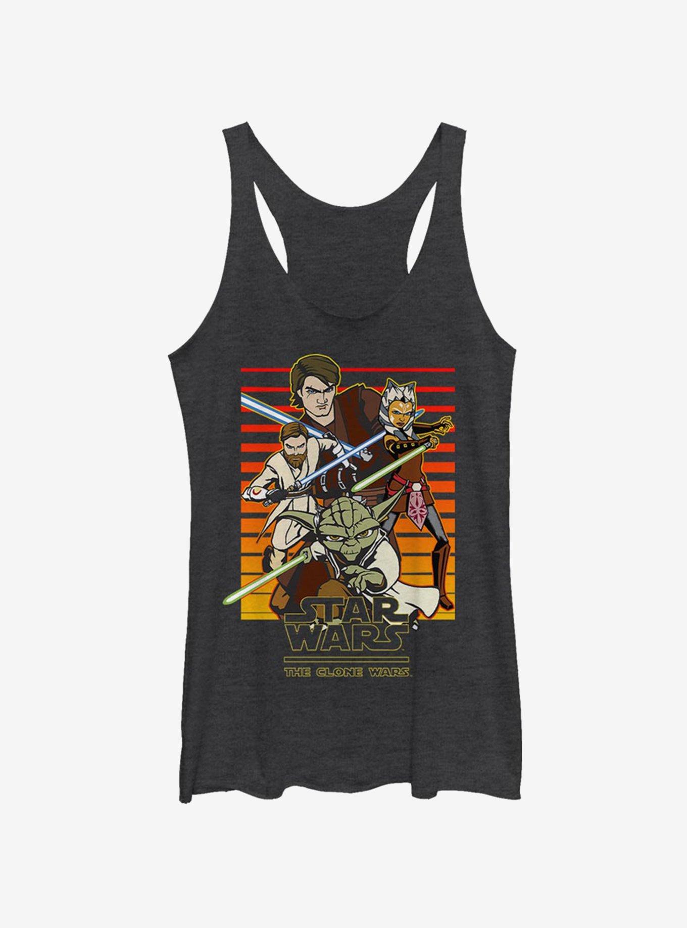 Star Wars: The Clone Wars Sun Setting Womens Tank Top, BLK HTR, hi-res