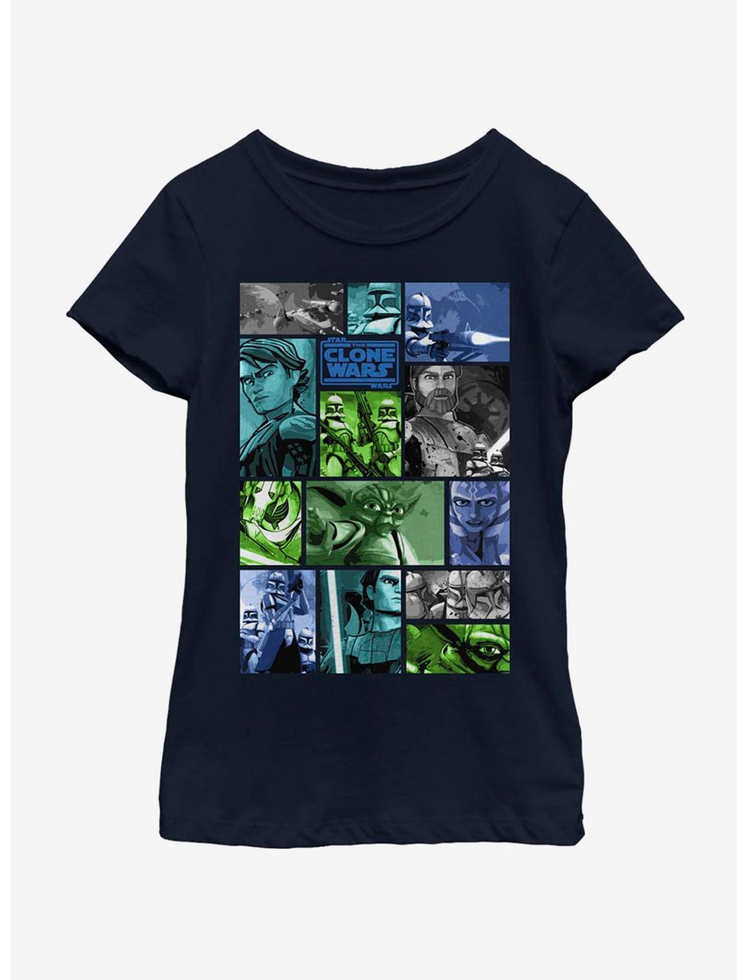 Star Wars: The Clone Wars Story Squares Youth Girls T-Shirt, NAVY, hi-res