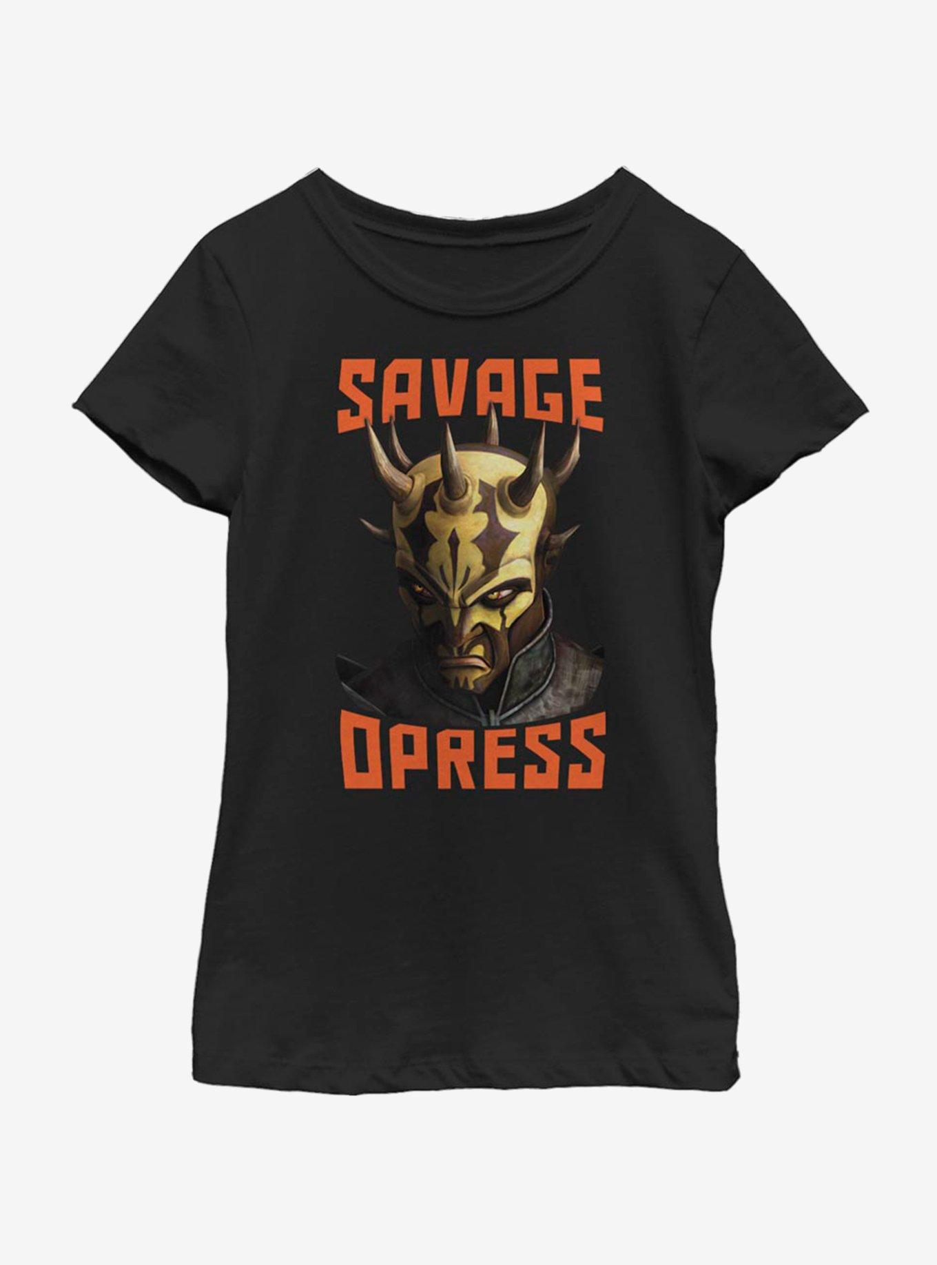 Star Wars: The Clone Wars Savage Opress Face Youth Girls T-Shirt, BLACK, hi-res