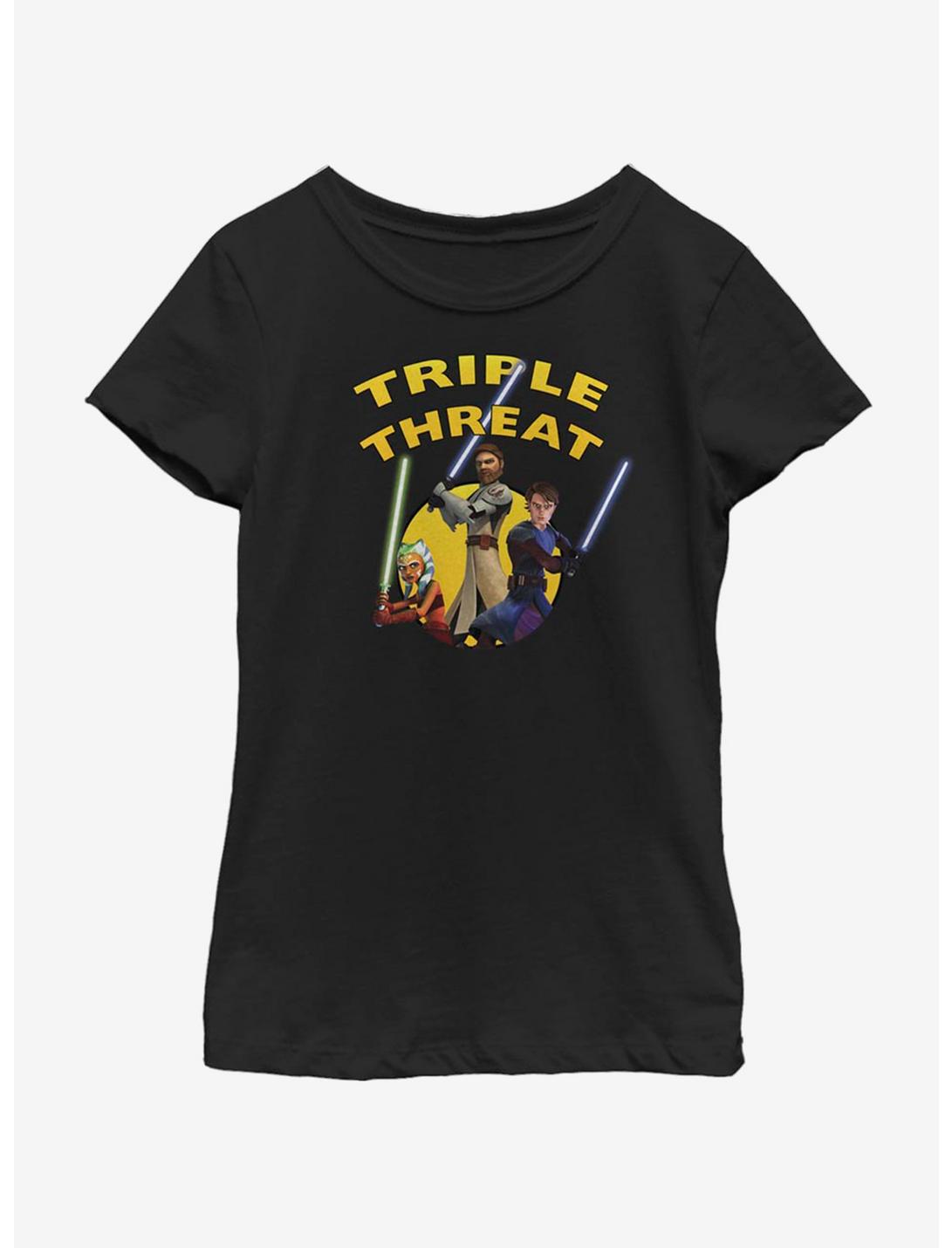 Plus Size Star Wars: The Clone Wars Ahsoka Light Side Triple Threat Youth Girls T-Shirt, BLACK, hi-res