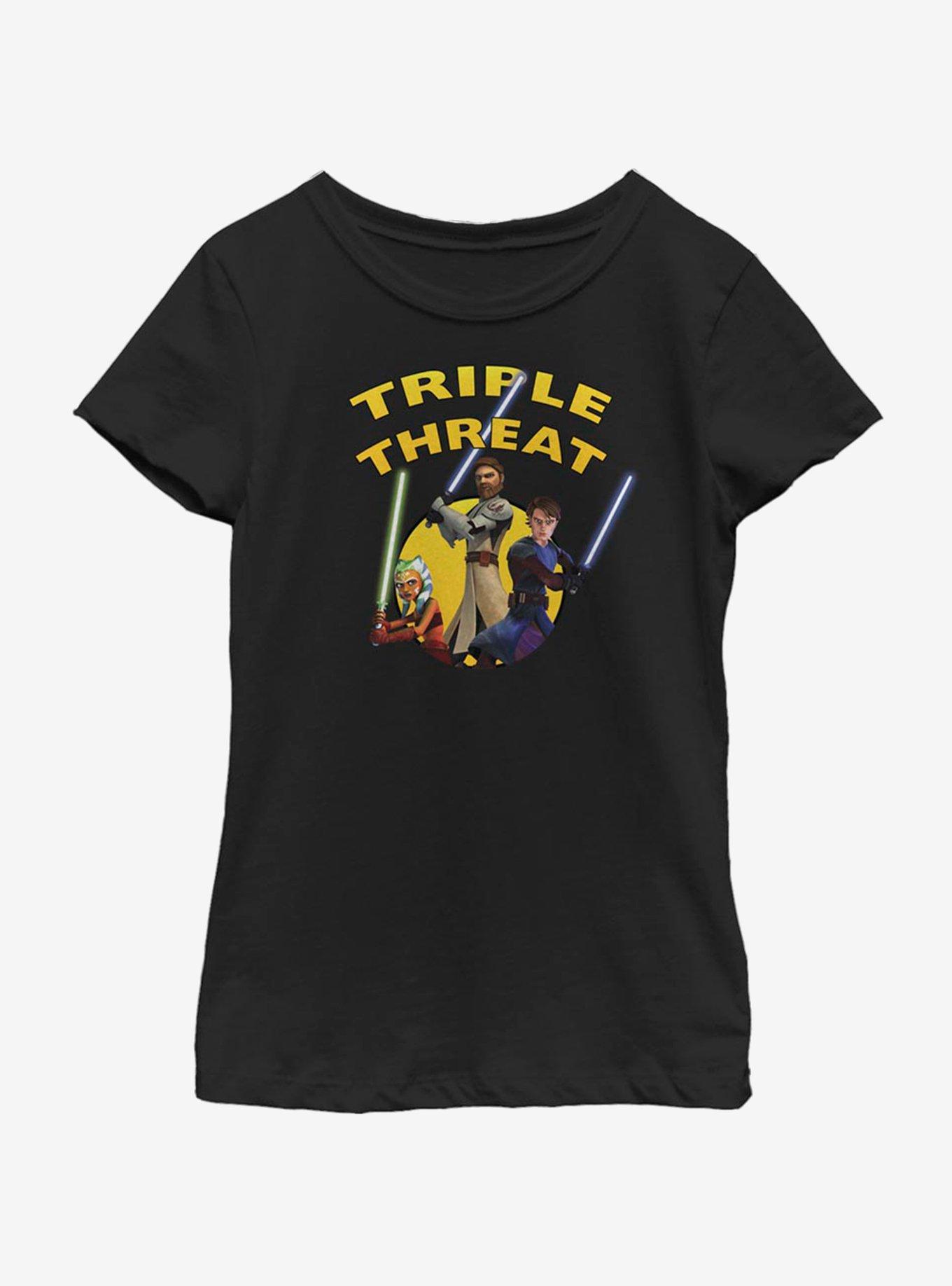 Star Wars: The Clone Wars Ahsoka Light Side Triple Threat Youth Girls T-Shirt, BLACK, hi-res