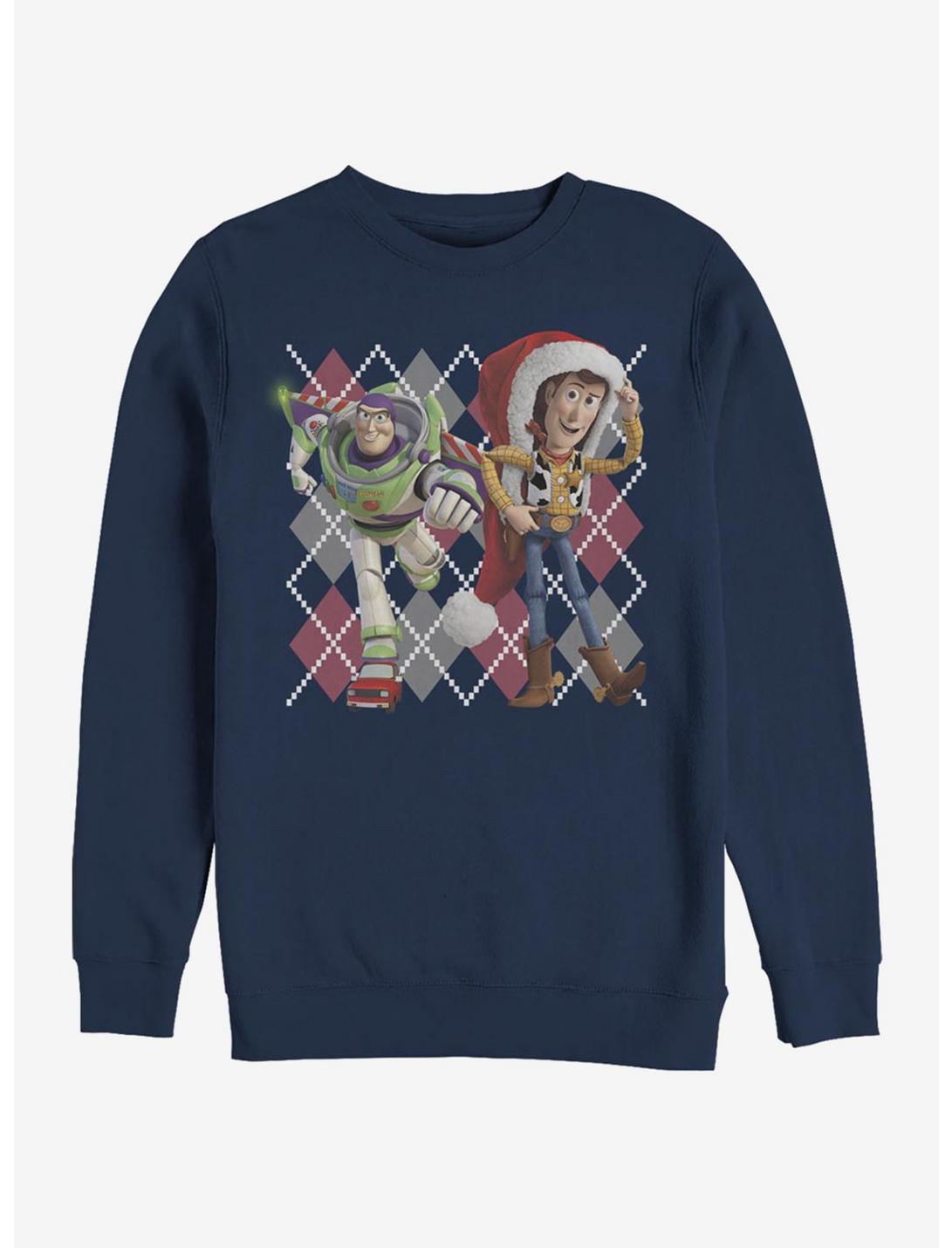 Disney Pixar Toy Story Argyle Christmas Crew Sweatshirt, NAVY, hi-res