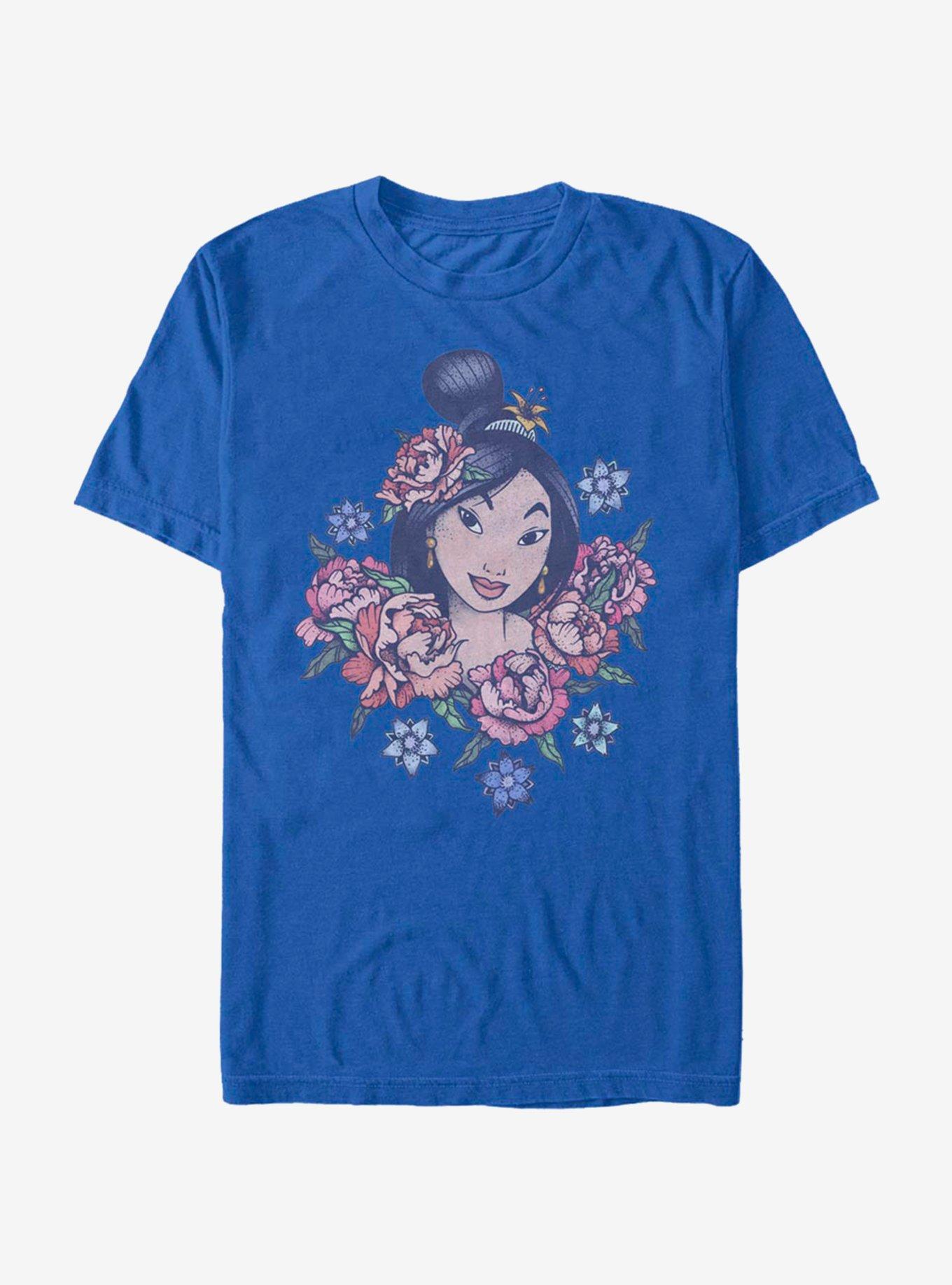 Disney Mulan Floral Portrait T-Shirt, ROYAL, hi-res