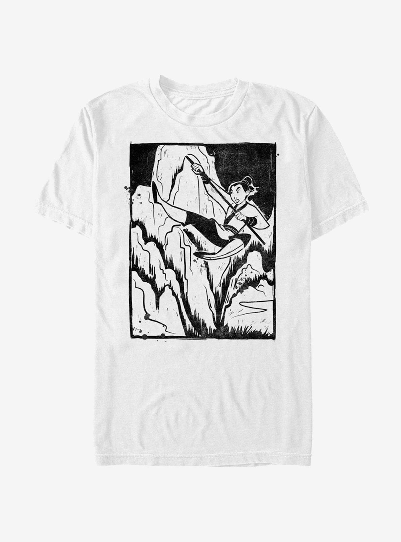 Disney Mulan Mulan Ink Woodblock T-Shirt, WHITE, hi-res
