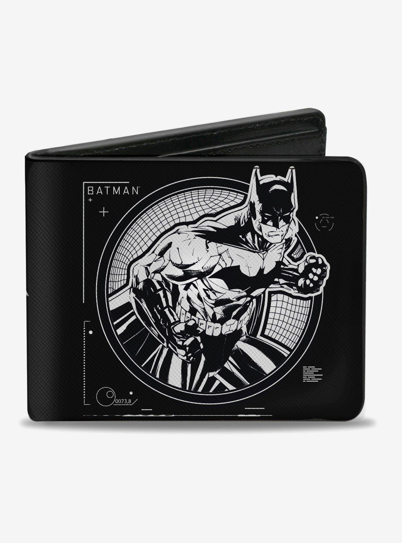 DC Comics Batman Black And White Tech Action Pose Bat Logo Bi-fold Wallet, , hi-res