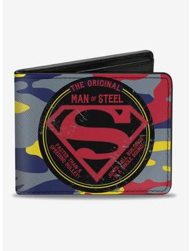 DC Comics Superman The Original Man Of Steel Badge Camo Gray Bi-fold Wallet, , hi-res