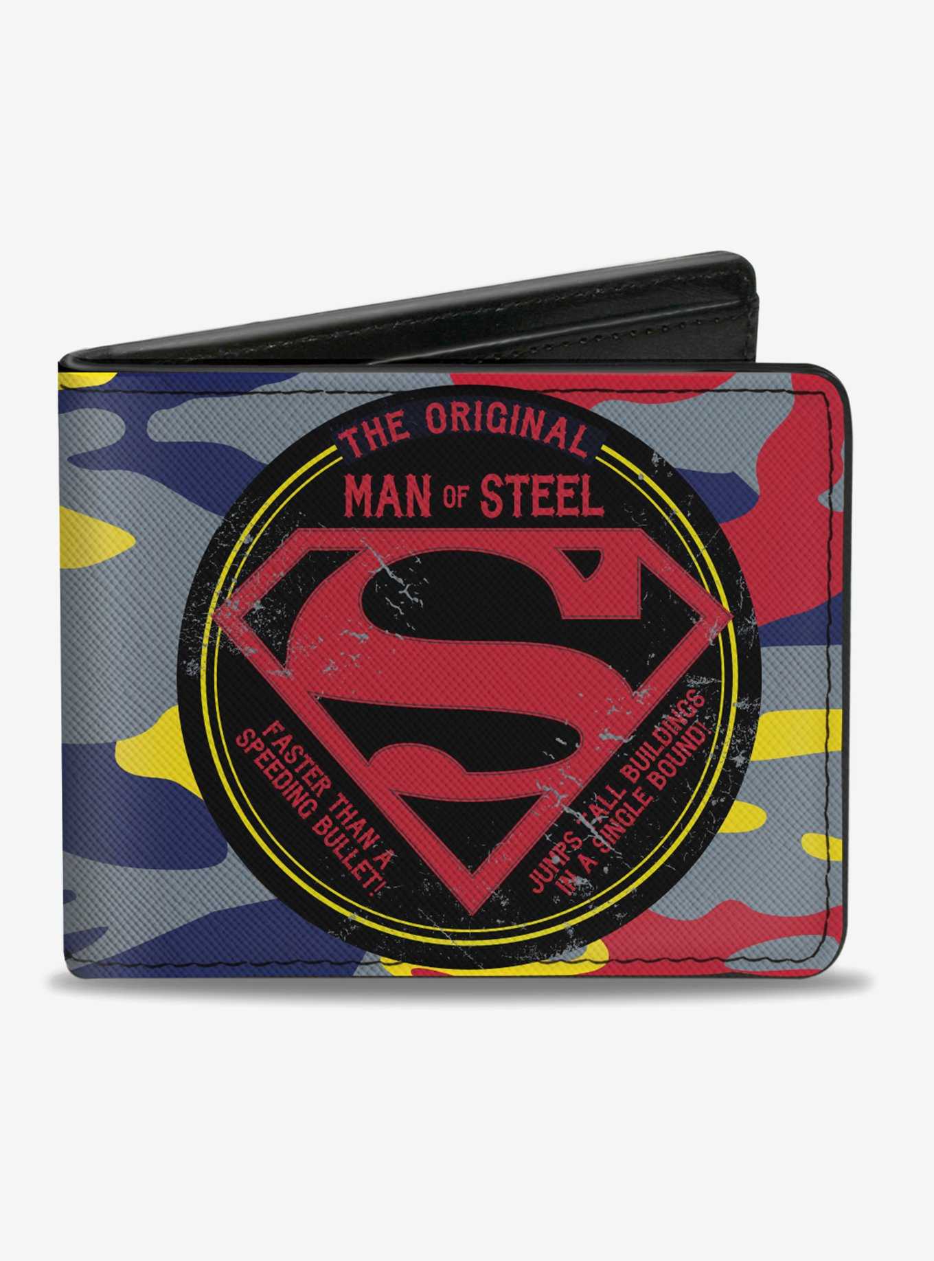 DC Comics Superman The Original Man Of Steel Badge Camo Gray Bi-fold Wallet, , hi-res