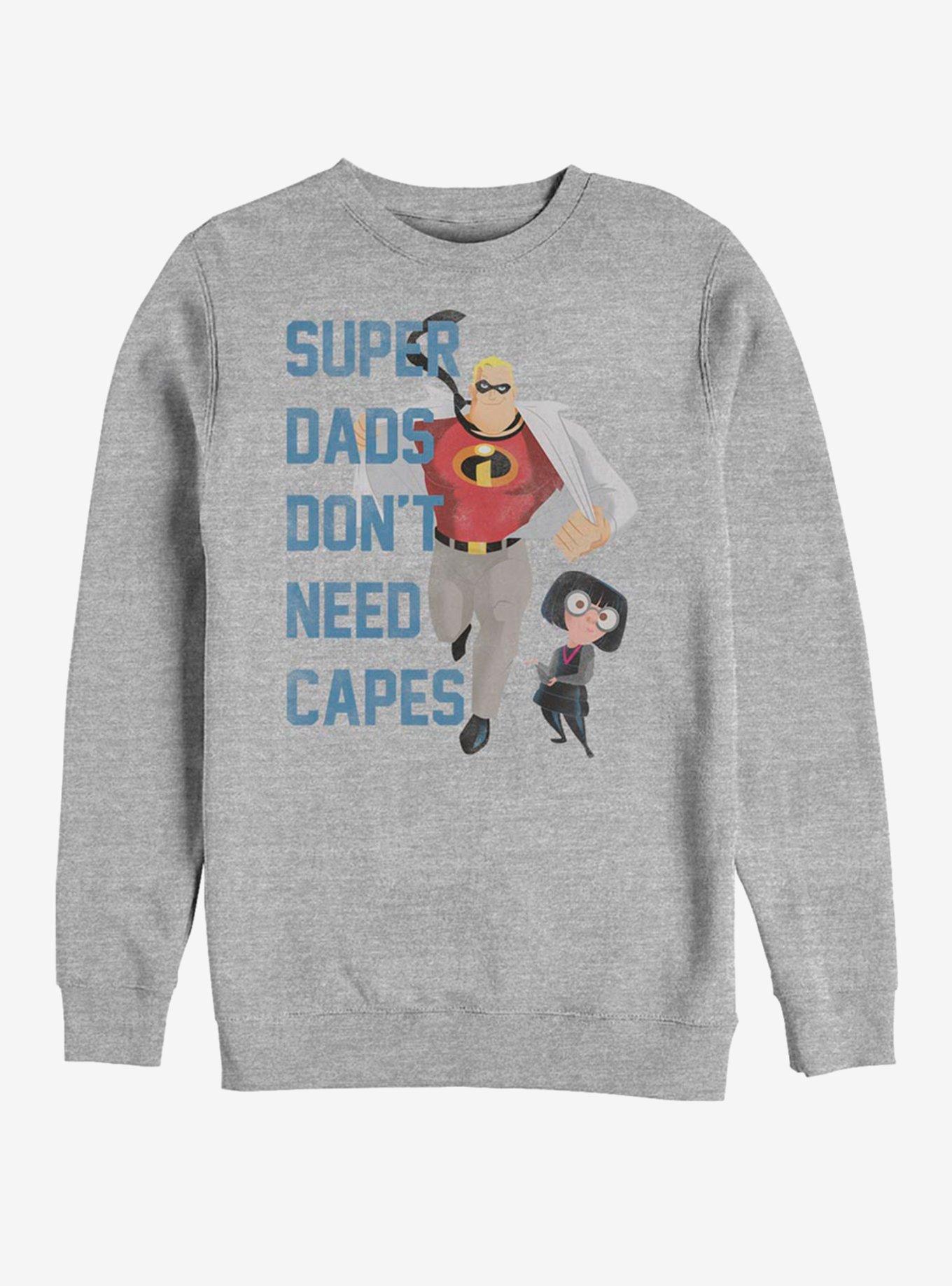Disney Pixar The Incredibles Don't Need Capes Crew Sweatshirt, ATH HTR, hi-res