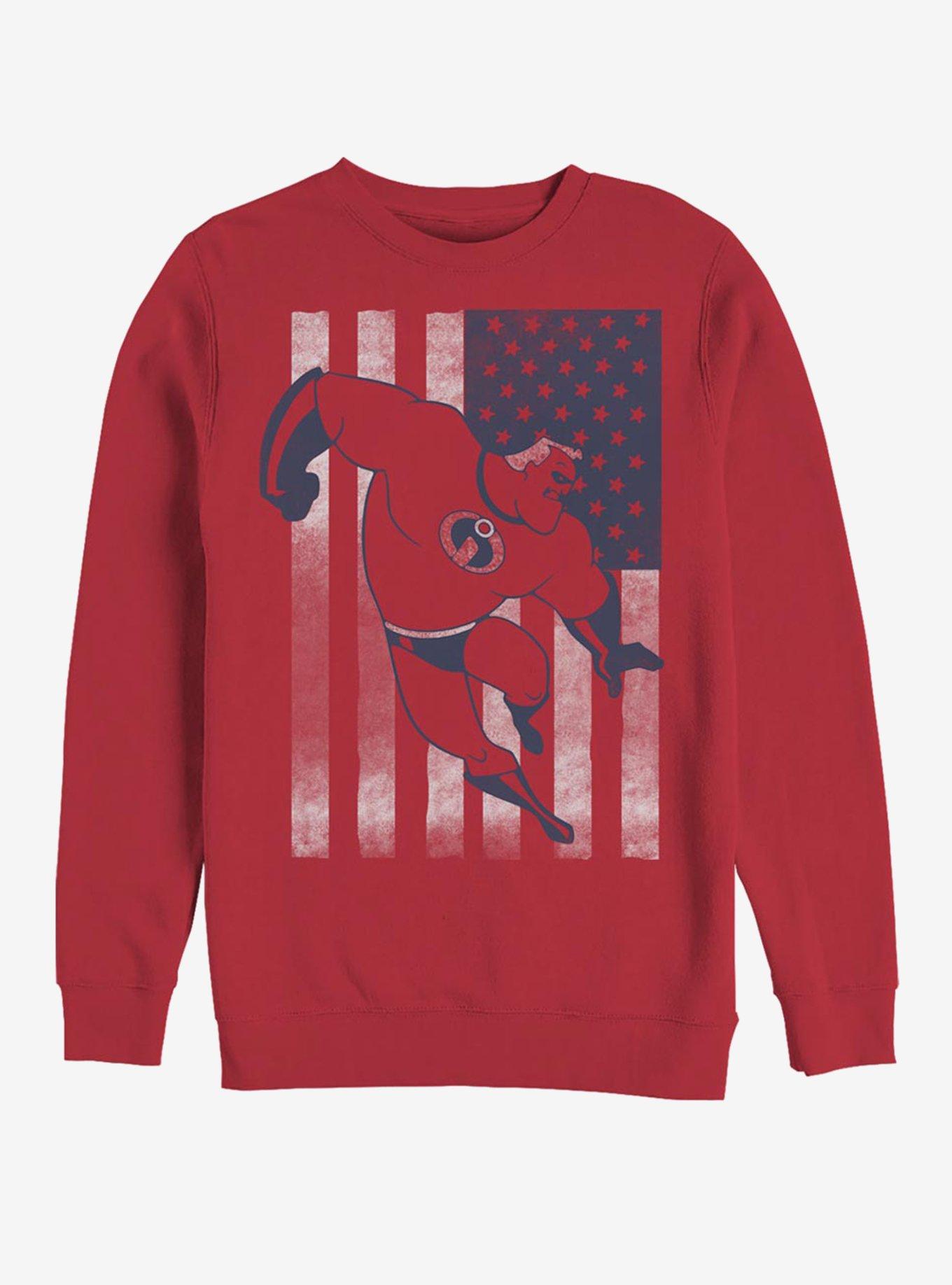 Disney Pixar The Incredibles Incredible Flag Crew Sweatshirt, RED, hi-res