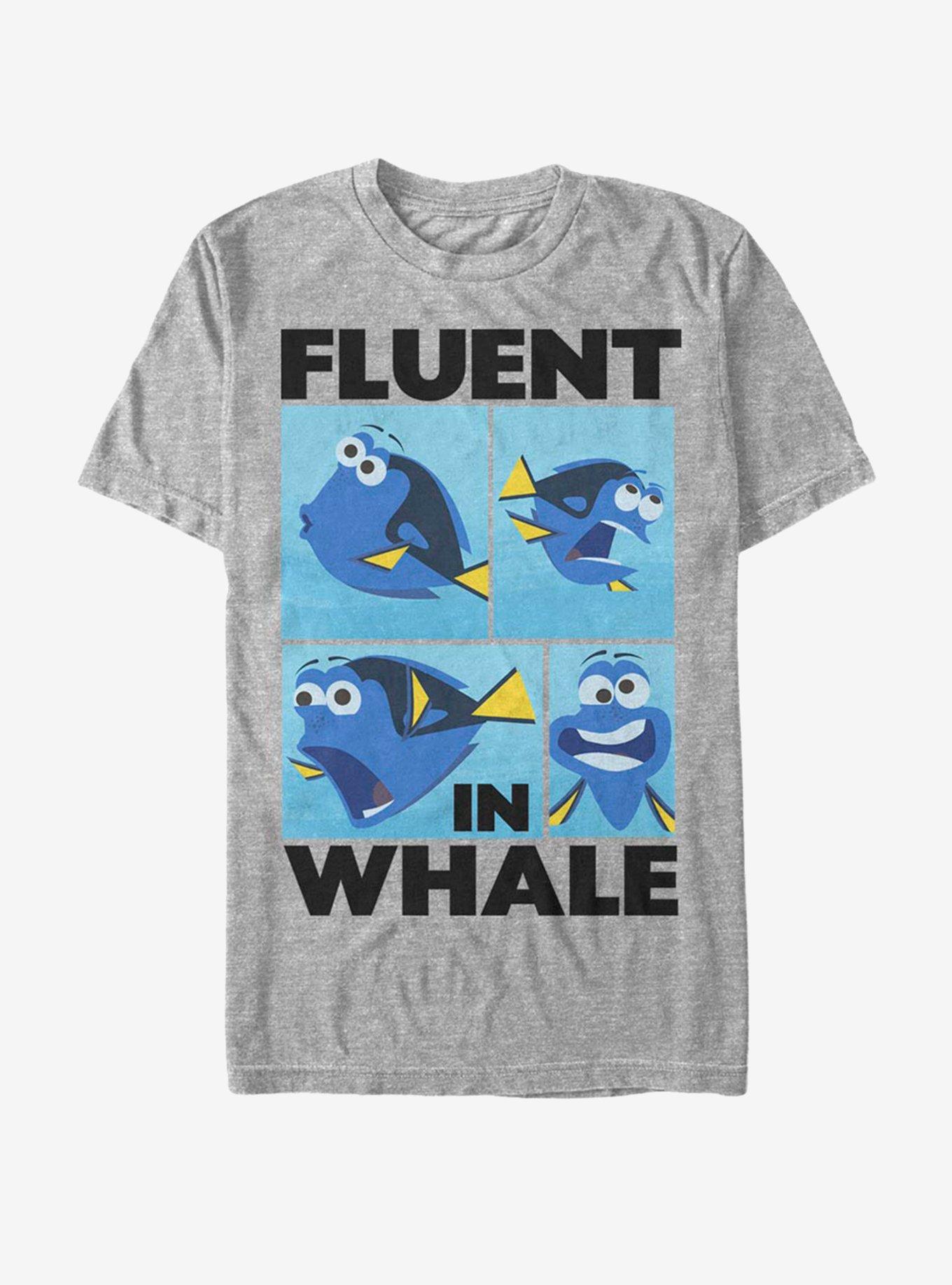 Pixar Finding Dory Nemo Mens T-Shirt - I Am Fluent in Whale Talking Dory Image, Men's, Size: Medium, Gray