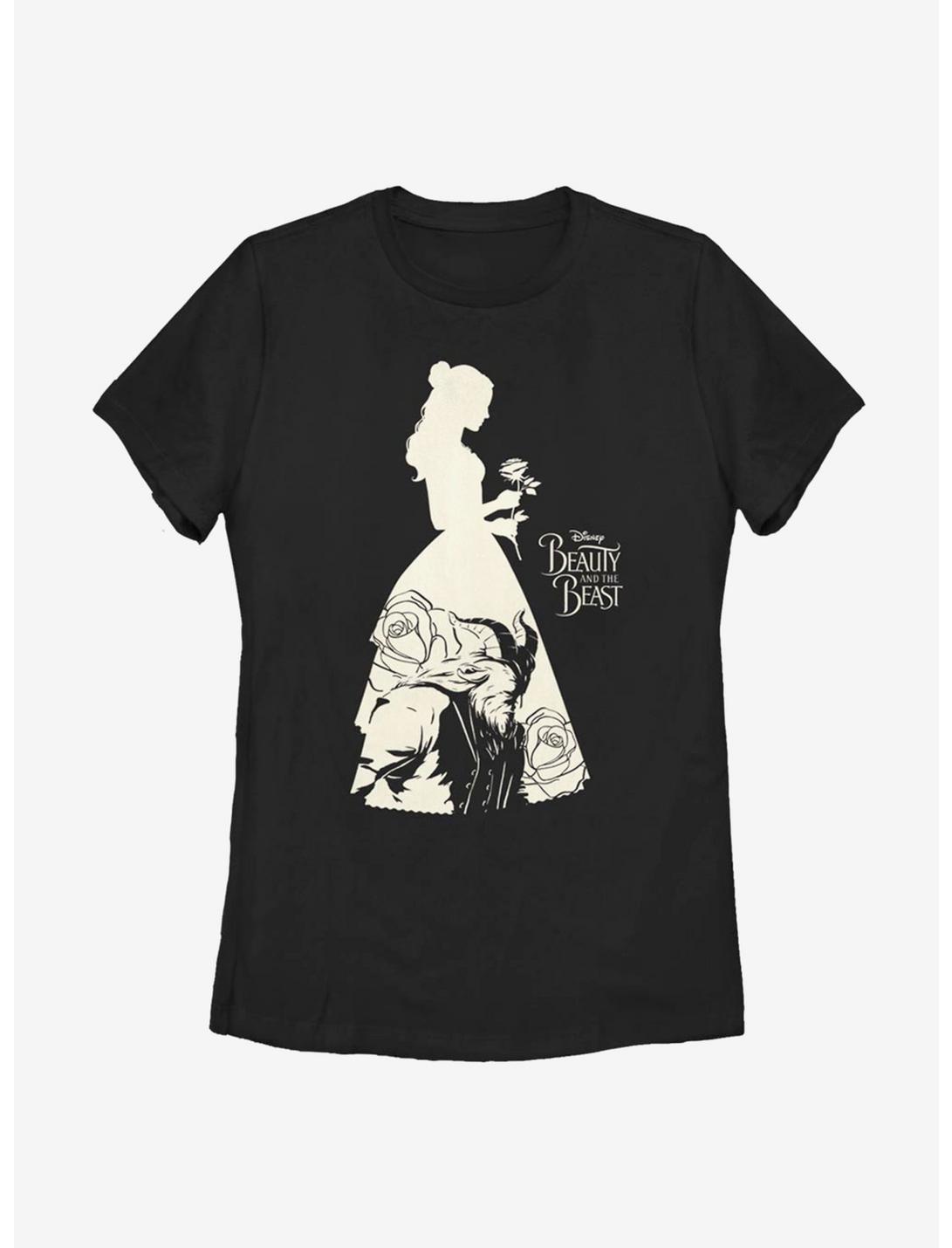 Disney Beauty And The Beast Beast Belle Silhouette Womens T-Shirt, BLACK, hi-res