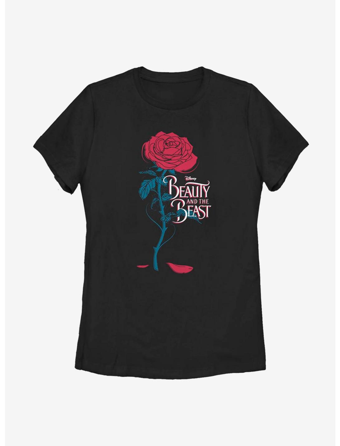 Disney Beauty And The Beast Logo Rose Womens T-Shirt, BLACK, hi-res