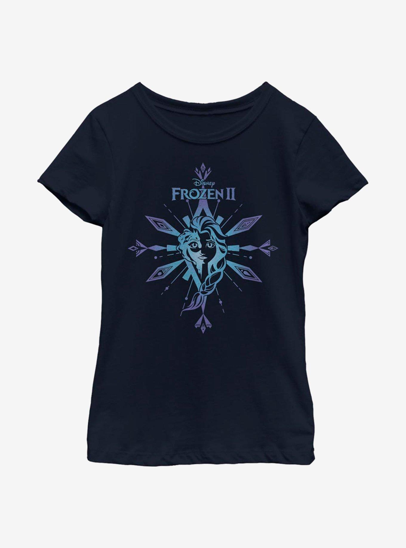 Disney Frozen 2 Elsa Snowflake Youth Girls T-Shirt, NAVY, hi-res