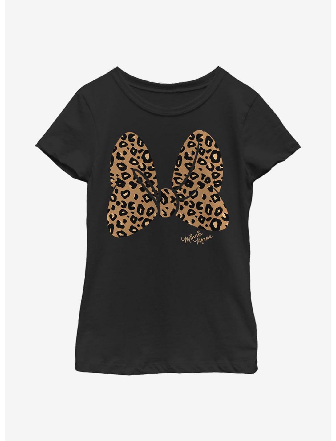 Disney Minnie Mouse Animal Print Bow Youth Girls T-Shirt, BLACK, hi-res