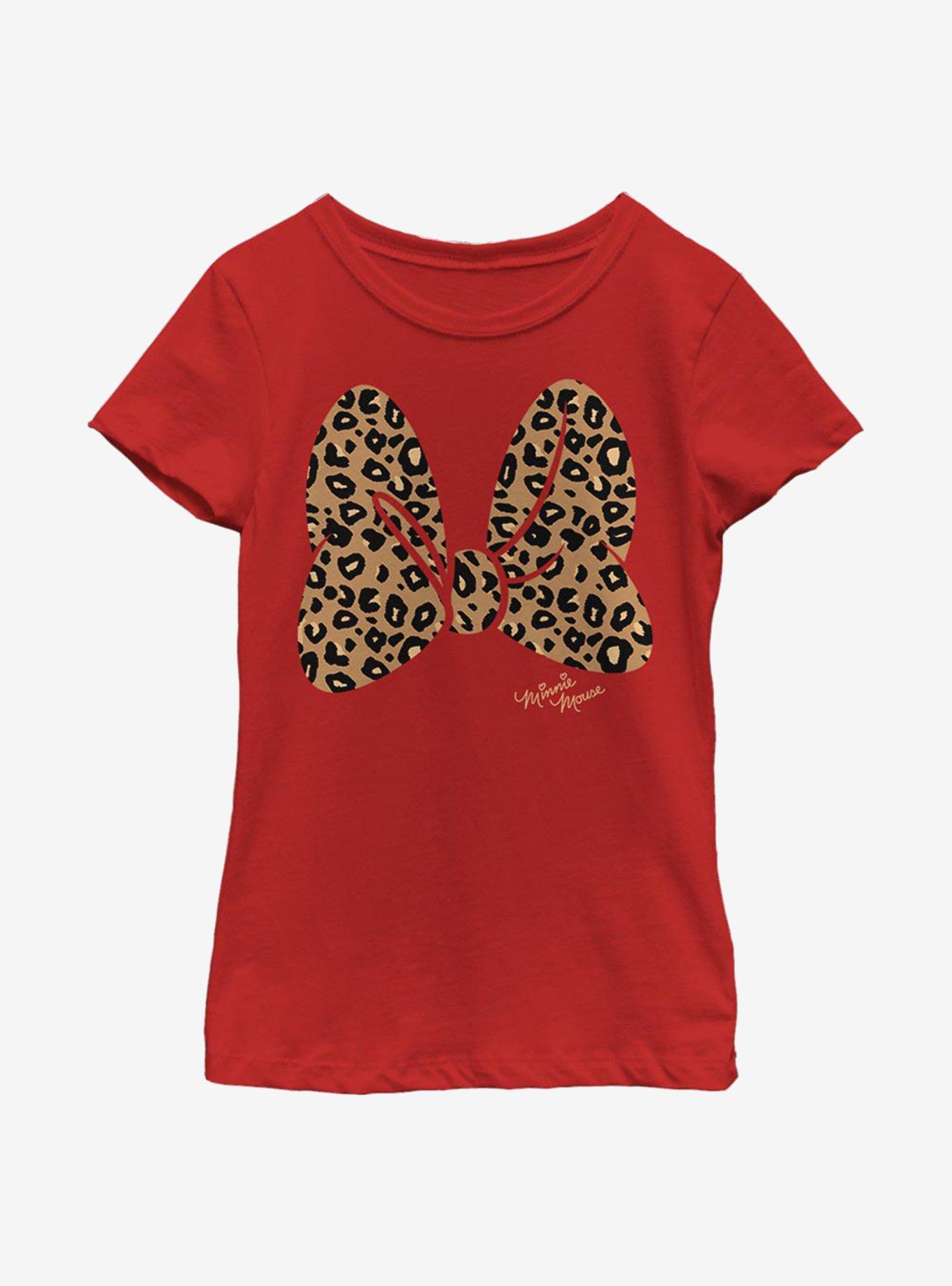 Disney Minnie Mouse Animal Print Bow Youth Girls T-Shirt, , hi-res
