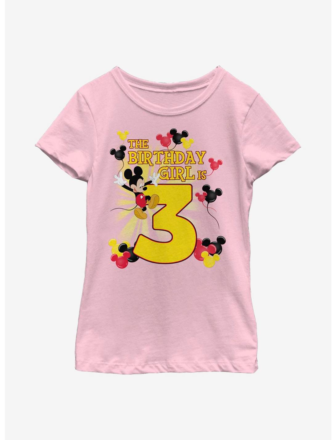 Disney Mickey Mouse Mickey Birthday Girl Is 3 Youth Girls T-Shirt, PINK, hi-res