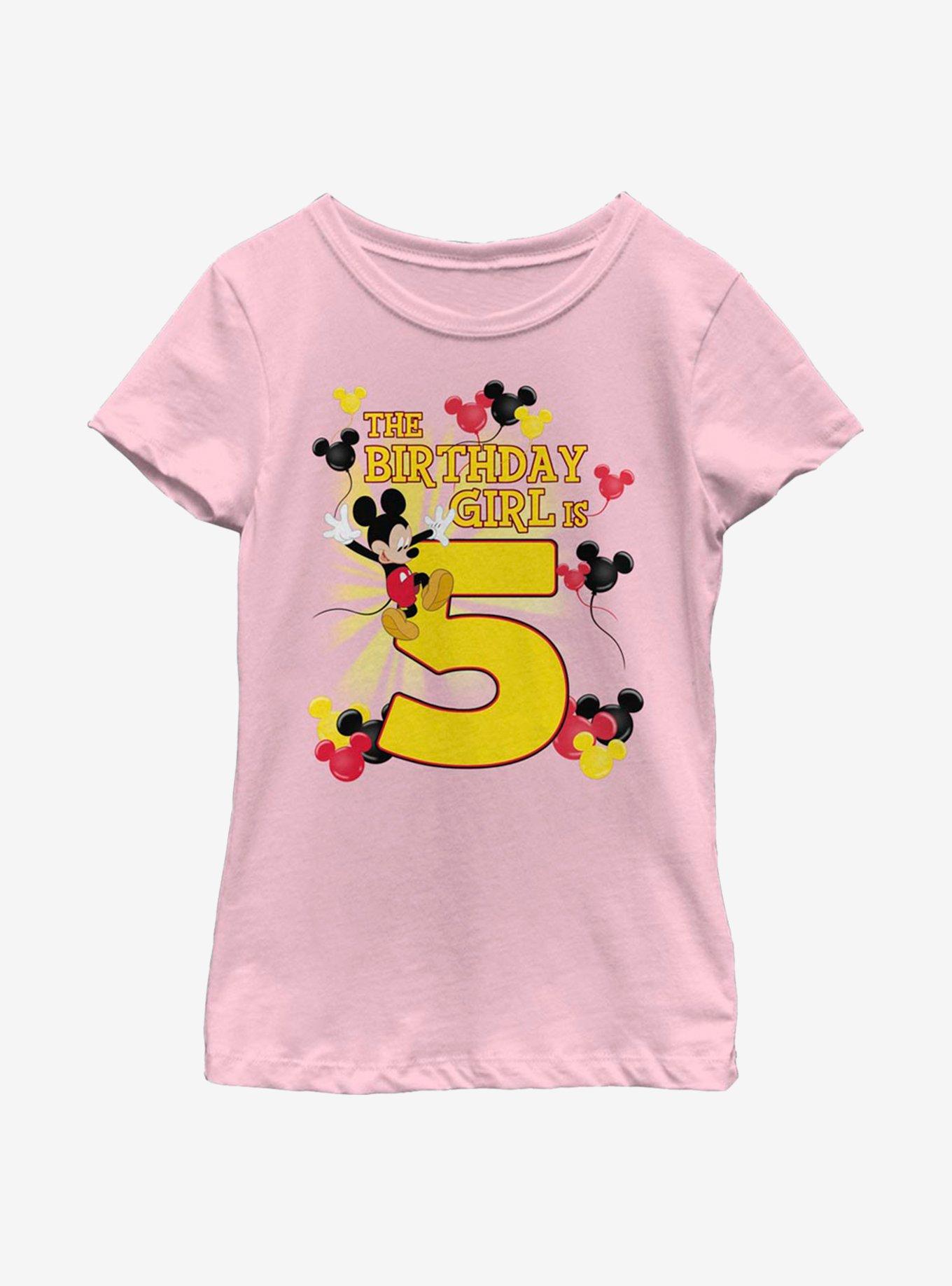 Disney Mickey Mouse Mickey Birthday Girl Is 5 Youth Girls T-Shirt, PINK, hi-res
