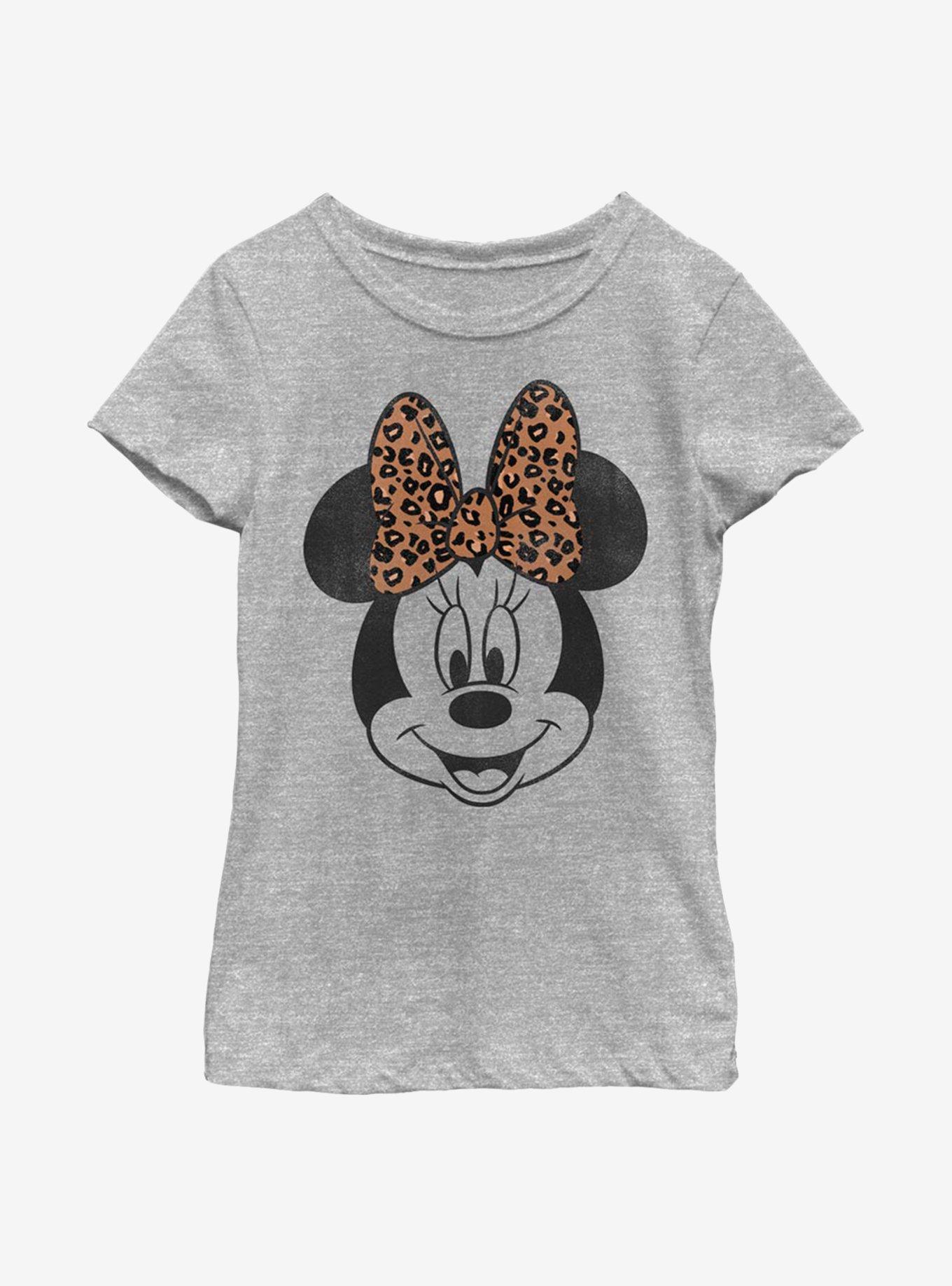 Disney Mickey Mouse Modern Minnie Face Leopard Youth Girls T-Shirt, , hi-res