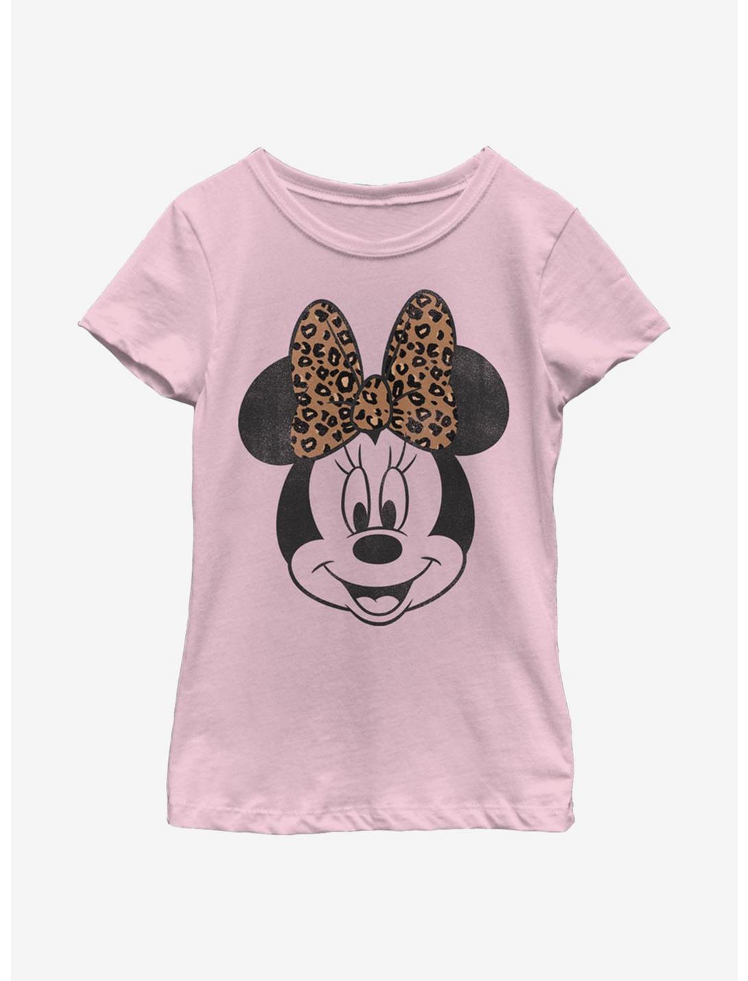 Disney Mickey Mouse Modern Minnie Face Leopard Youth Girls T-Shirt, PINK, hi-res
