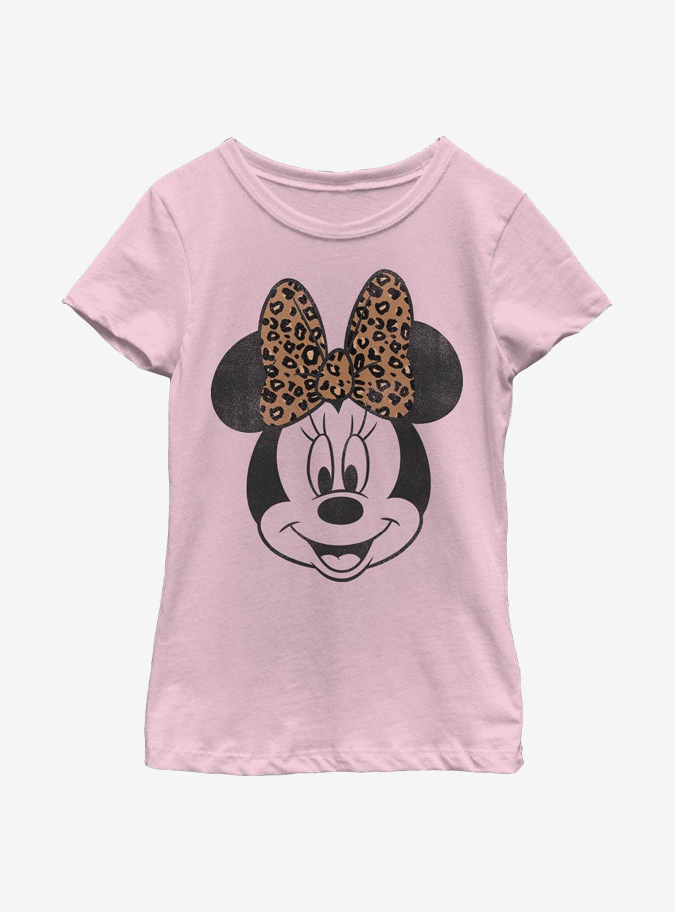 Disney Mickey Mouse Modern Minnie Face Leopard Youth Girls T-Shirt, , hi-res