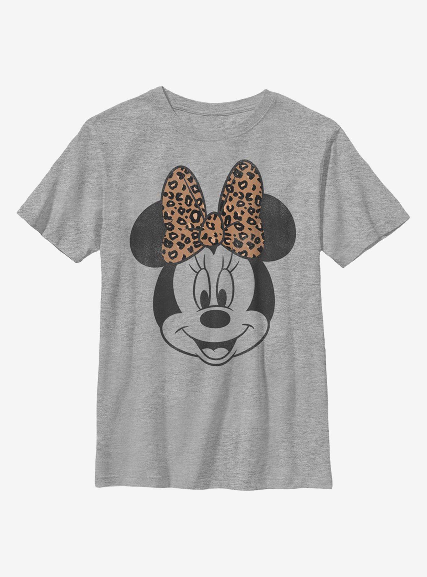 Disney Mickey Mouse Modern Minnie Face Leopard Youth T-Shirt, , hi-res