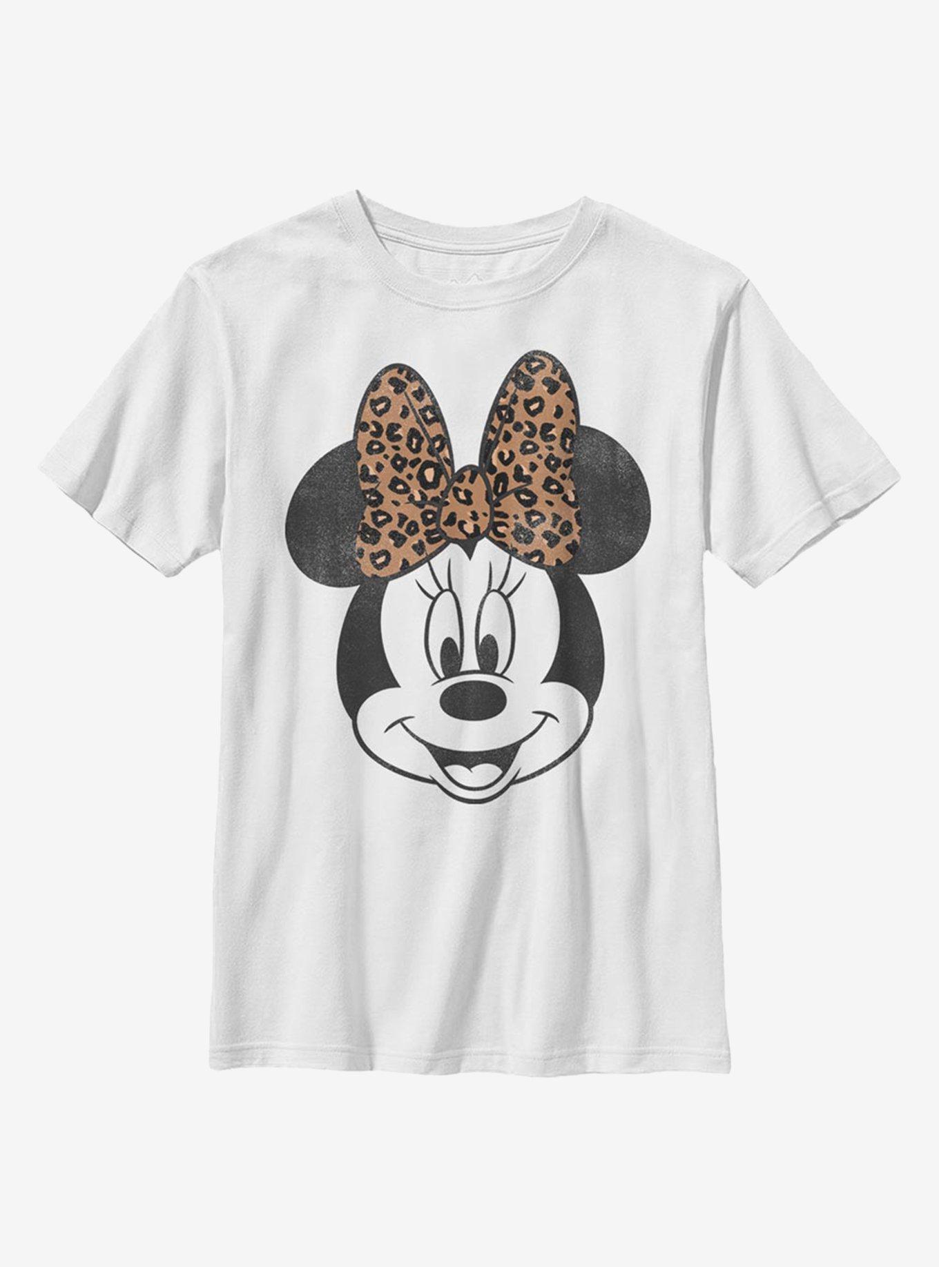 Disney Mickey Mouse Modern Minnie Face Leopard Youth T-Shirt, , hi-res