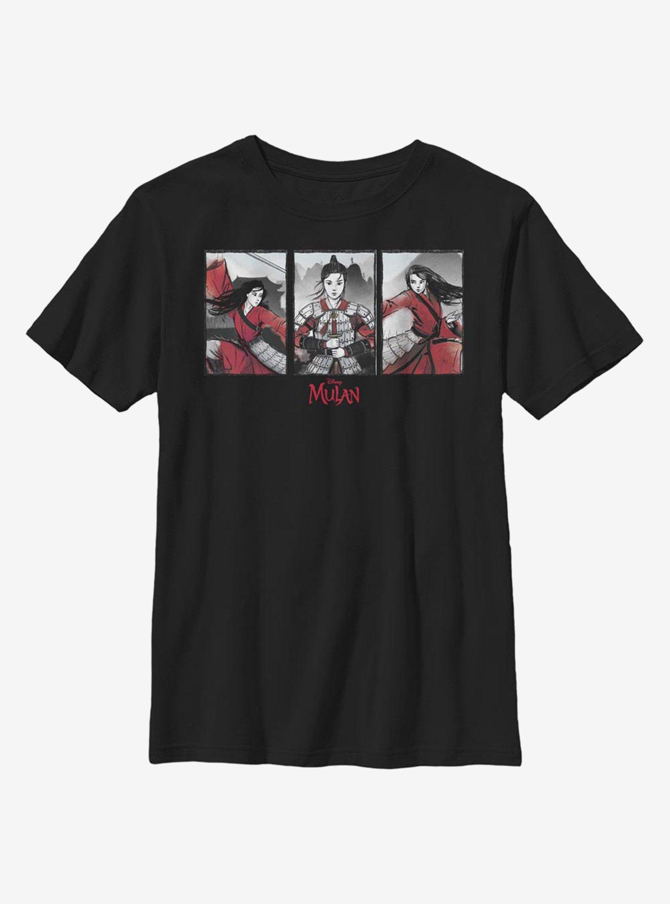 Disney Mulan Floral Boxed Youth T-Shirt, BLACK, hi-res