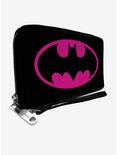 DC Comics Batman Bat Logo Black Fuchsia Zip Around Wallet, , hi-res