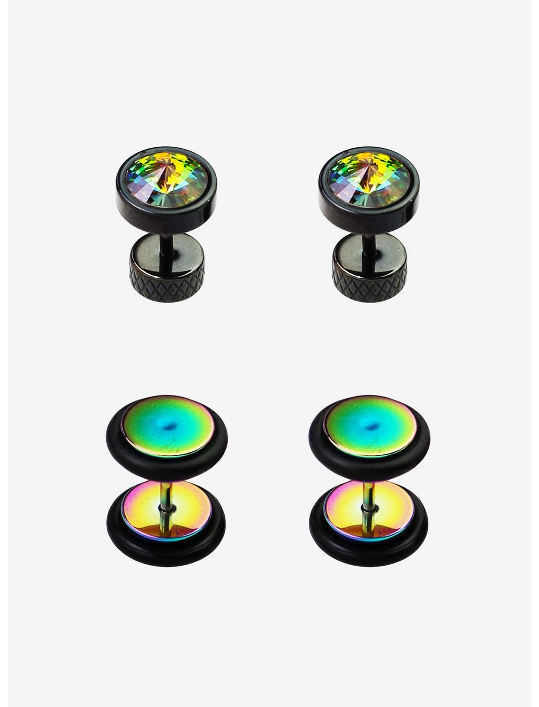 Black And Anodized Rainbow Bling Faux Plug 4 Pack, , hi-res