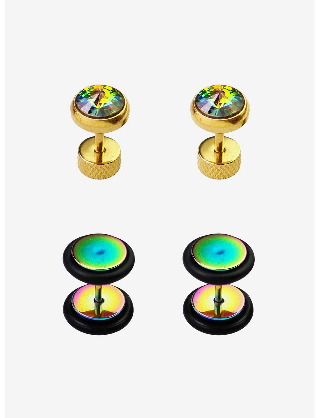 Gold And Anodized Rainbow Bling Faux Plug 4 Pack, , hi-res