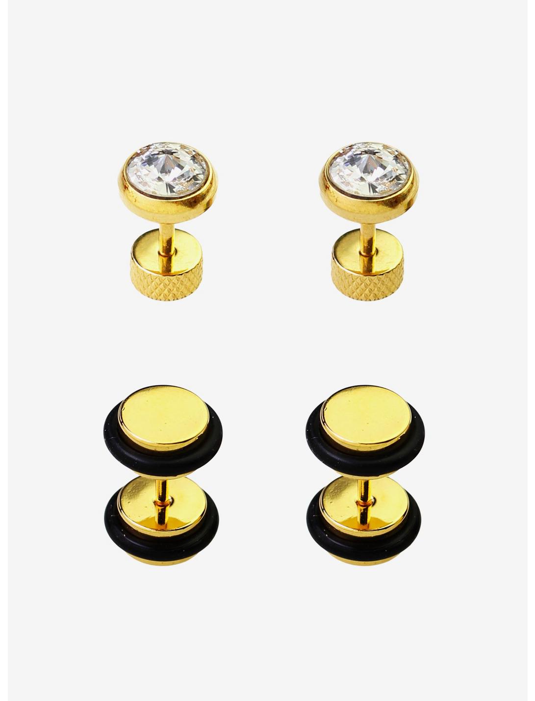 Gold And Clear Bling Faux Plug 4 Pack, , hi-res