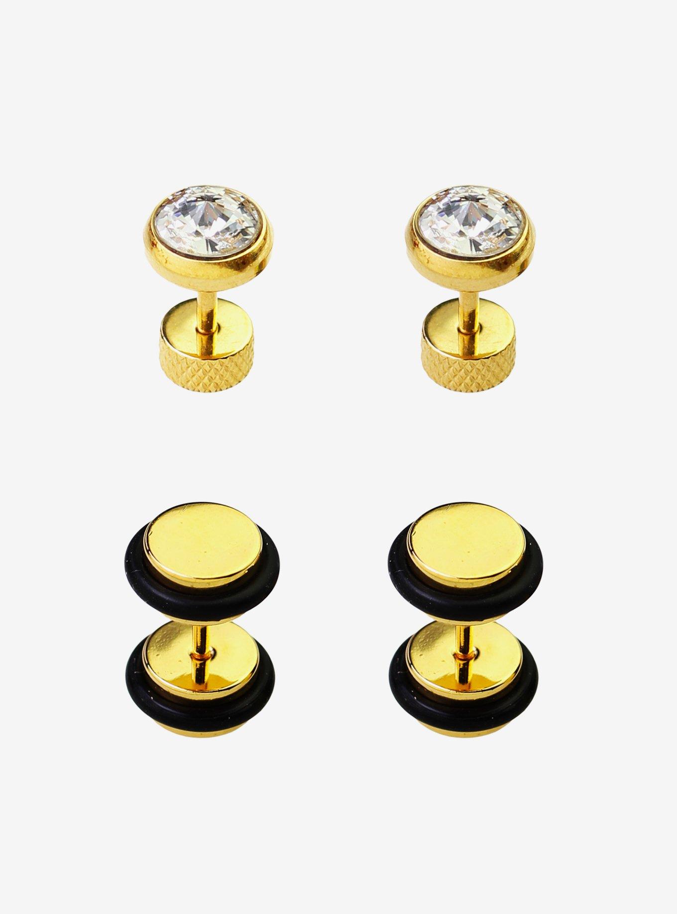 Gold And Clear Bling Faux Plug 4 Pack, , hi-res