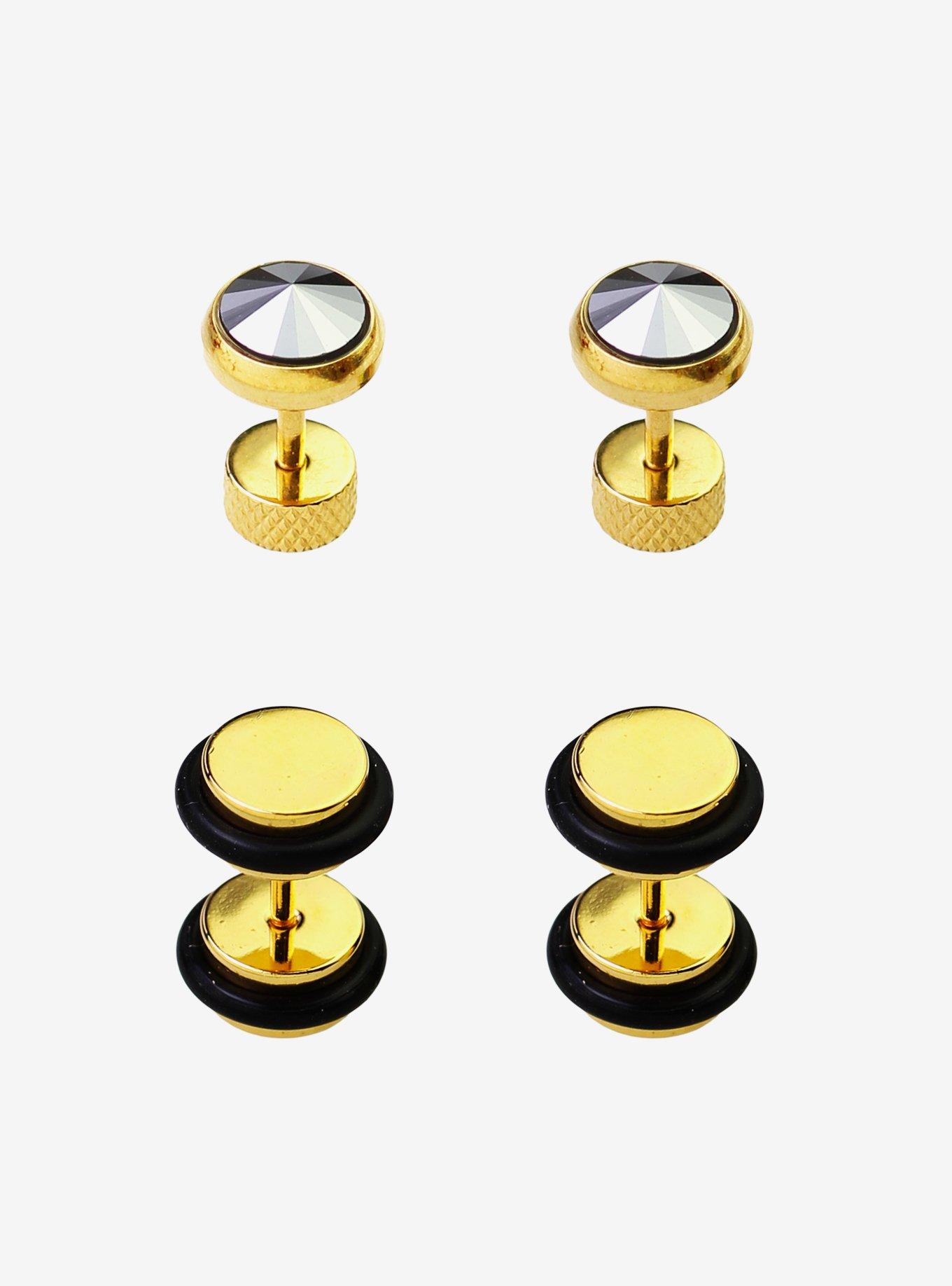 Gold And Hematite Bling Faux Plug 4 Pack, , hi-res