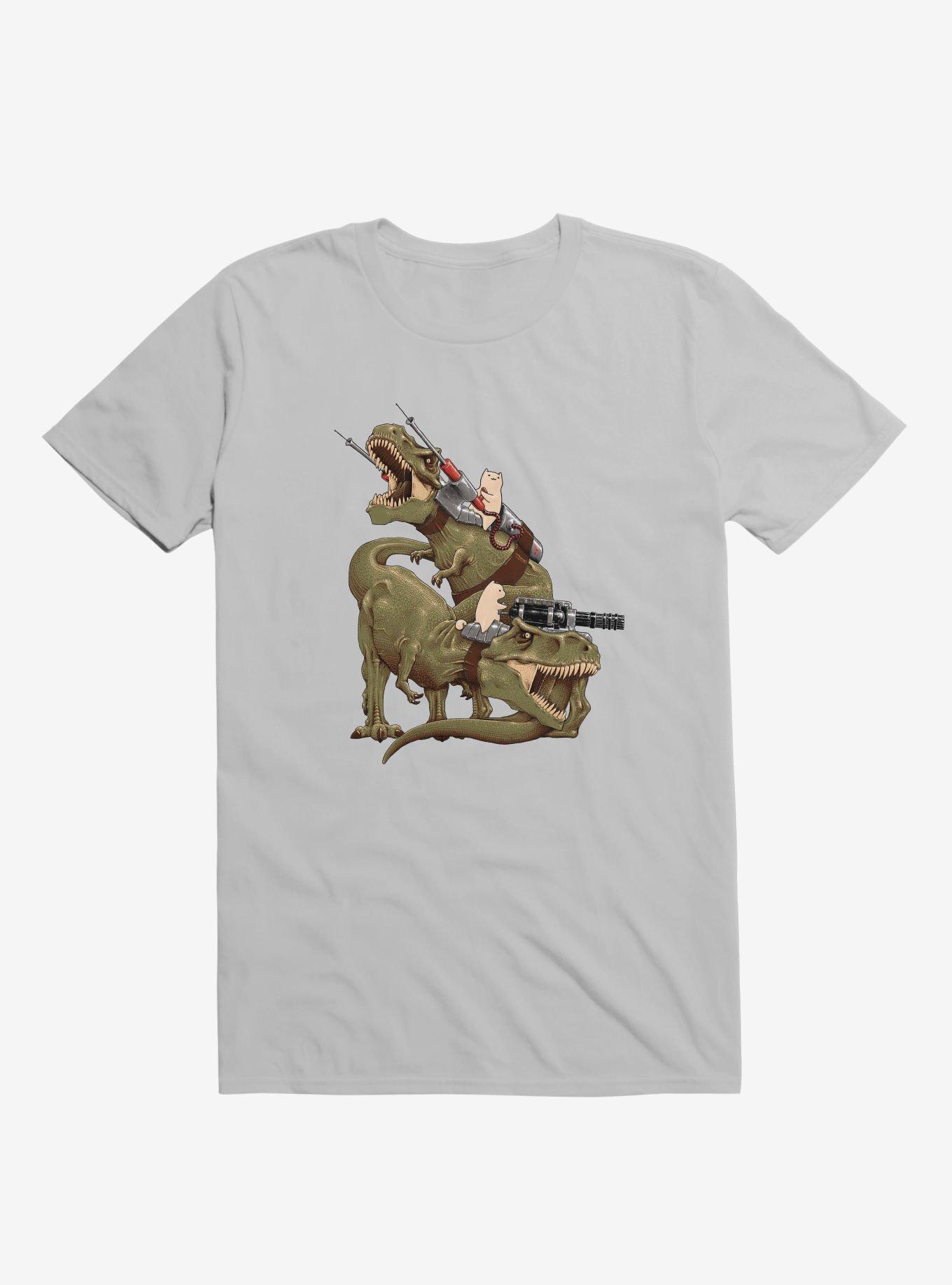 Cats Riding T-Rexs! T-Shirt, SILVER, hi-res