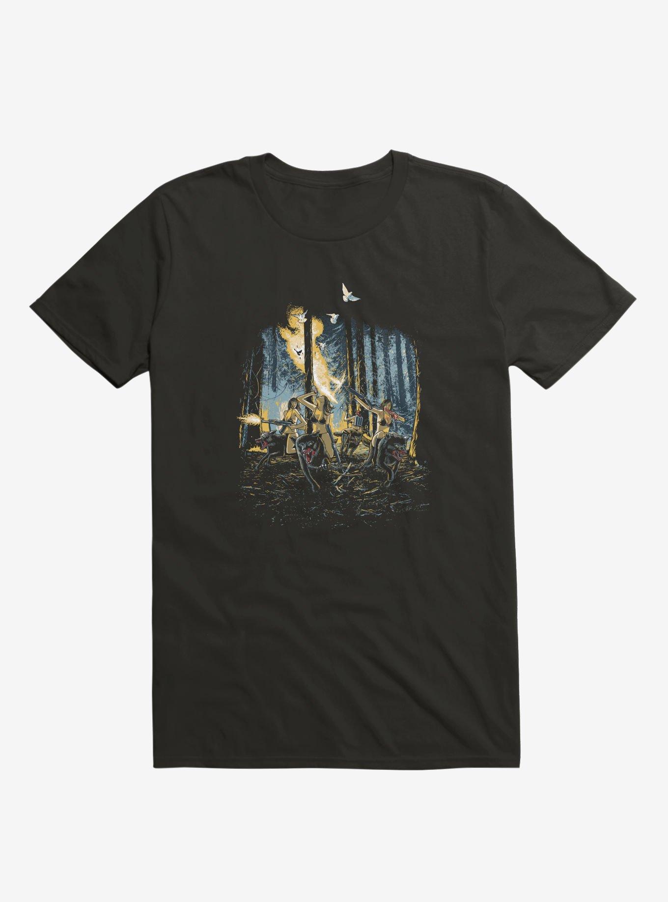 Hot Chicks On Wolves T-Shirt, BLACK, hi-res