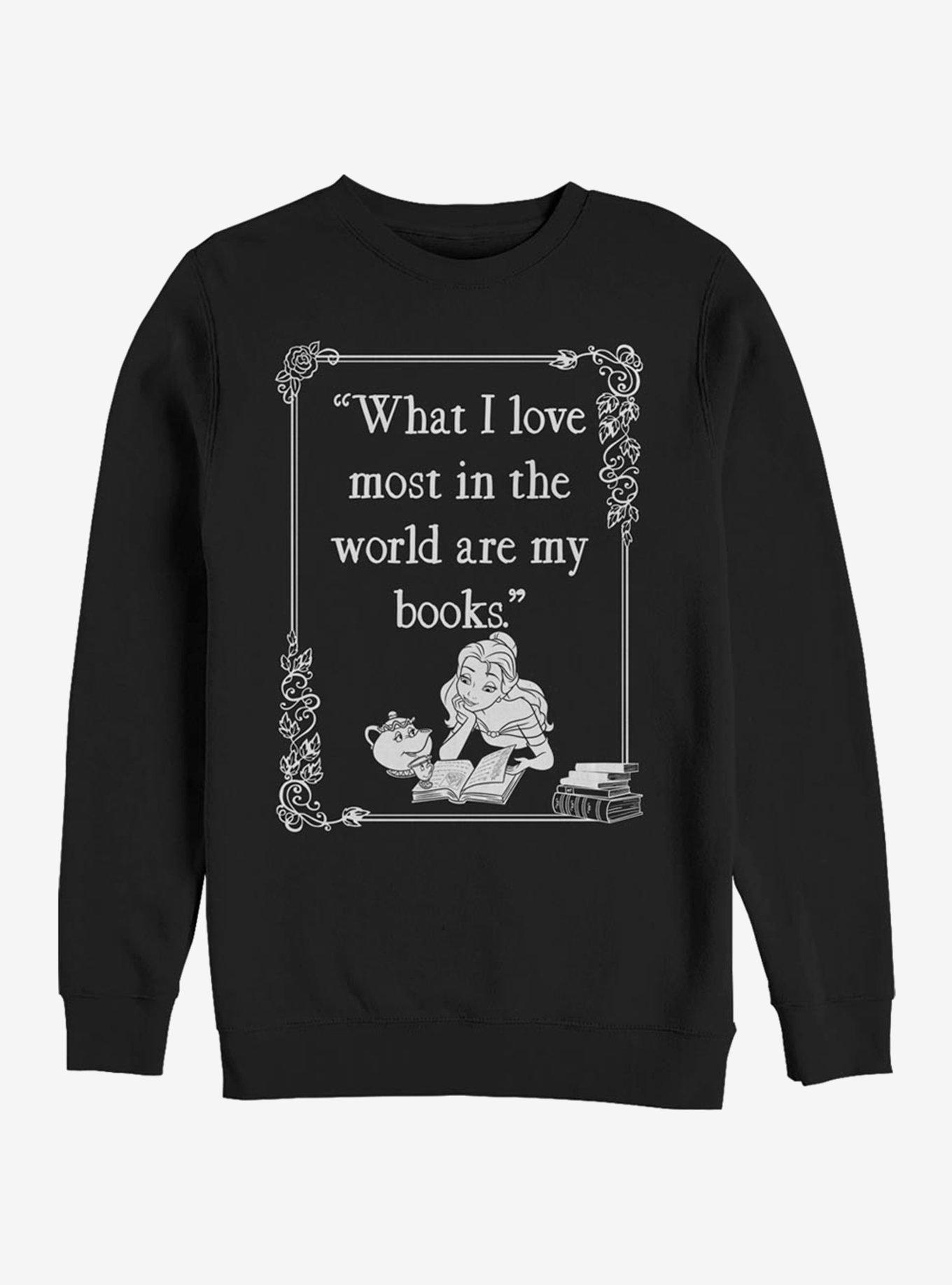 Disney Beauty And The Beast Book Lover Crew Sweatshirt, BLACK, hi-res