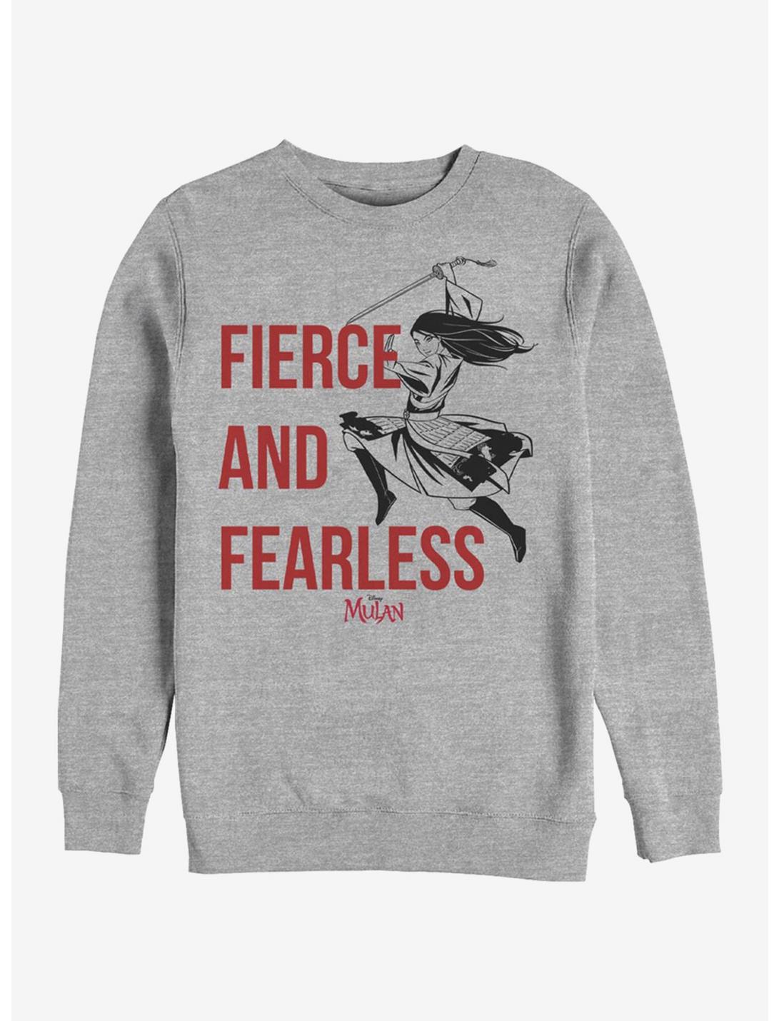 Disney Mulan Fierce And Fearless Crew Sweatshirt, ATH HTR, hi-res