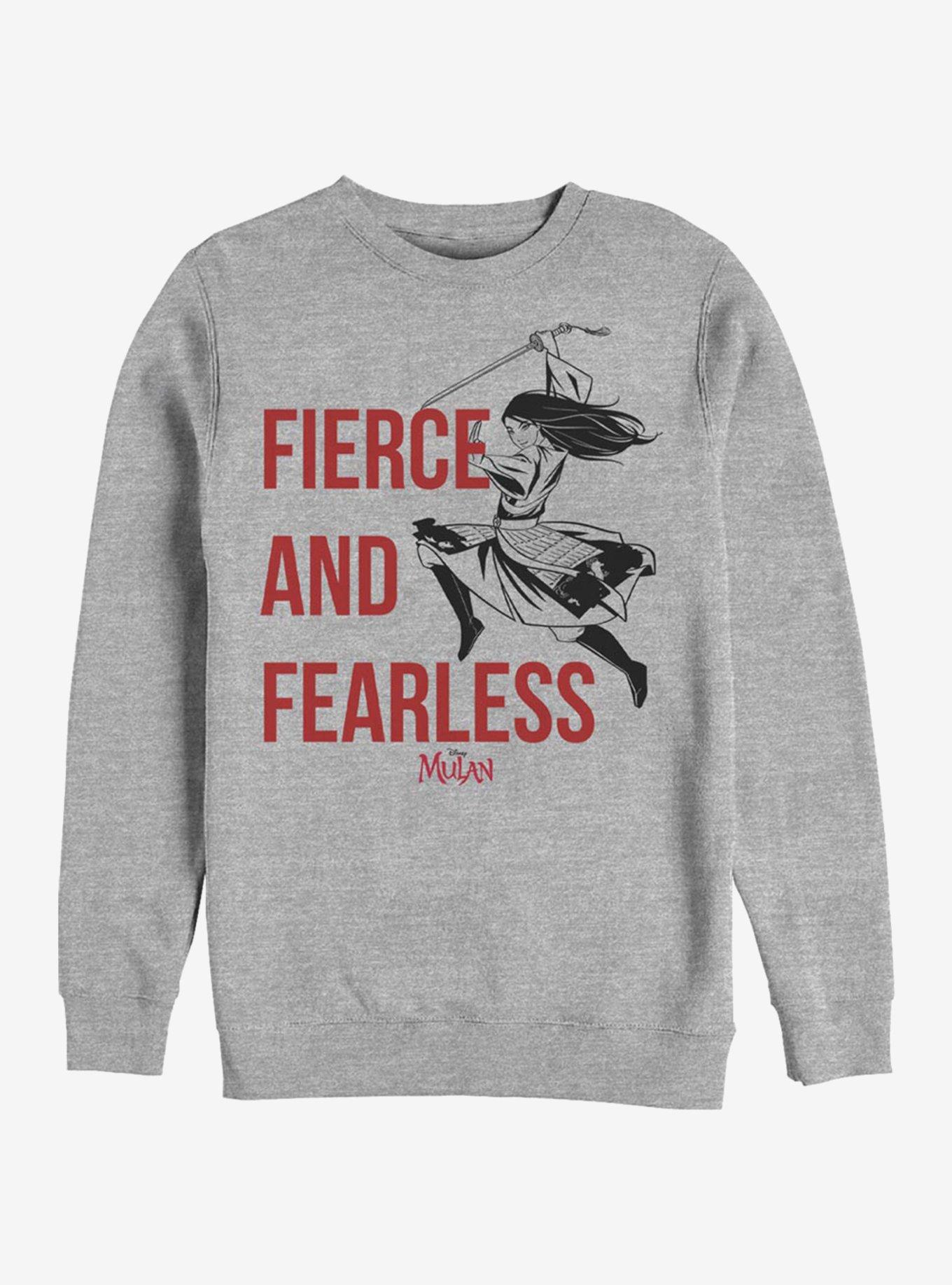 Disney Mulan Fierce And Fearless Crew Sweatshirt, ATH HTR, hi-res
