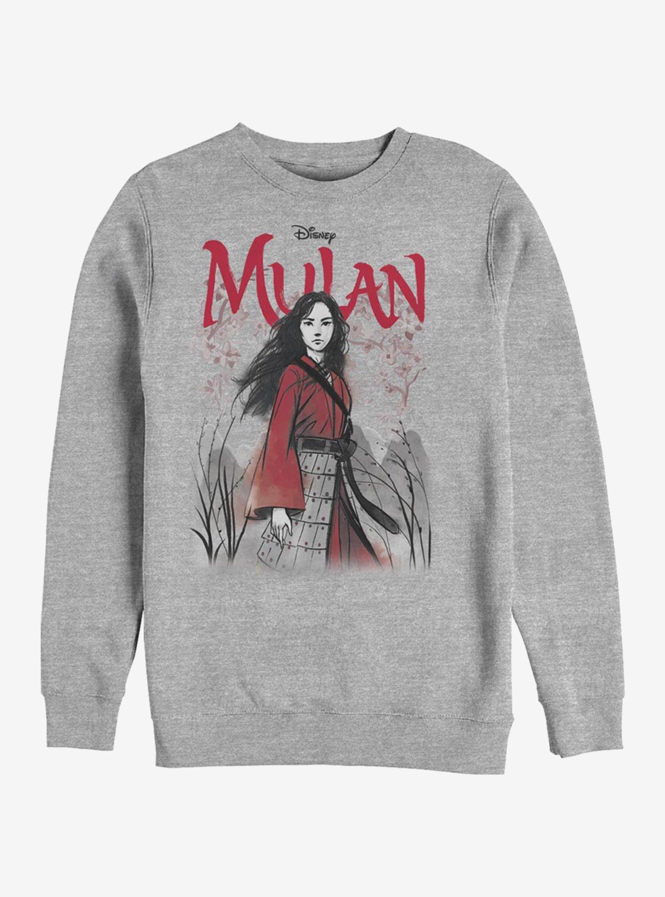 Disney Mulan Watercolor Mulan Title Crew Sweatshirt, ATH HTR, hi-res