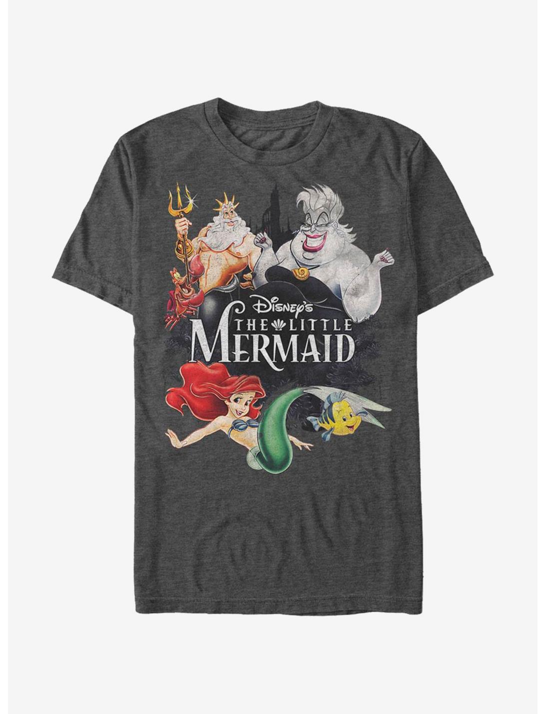 Disney The Little Mermaid Watercolor Poster T-Shirt, CHAR HTR, hi-res