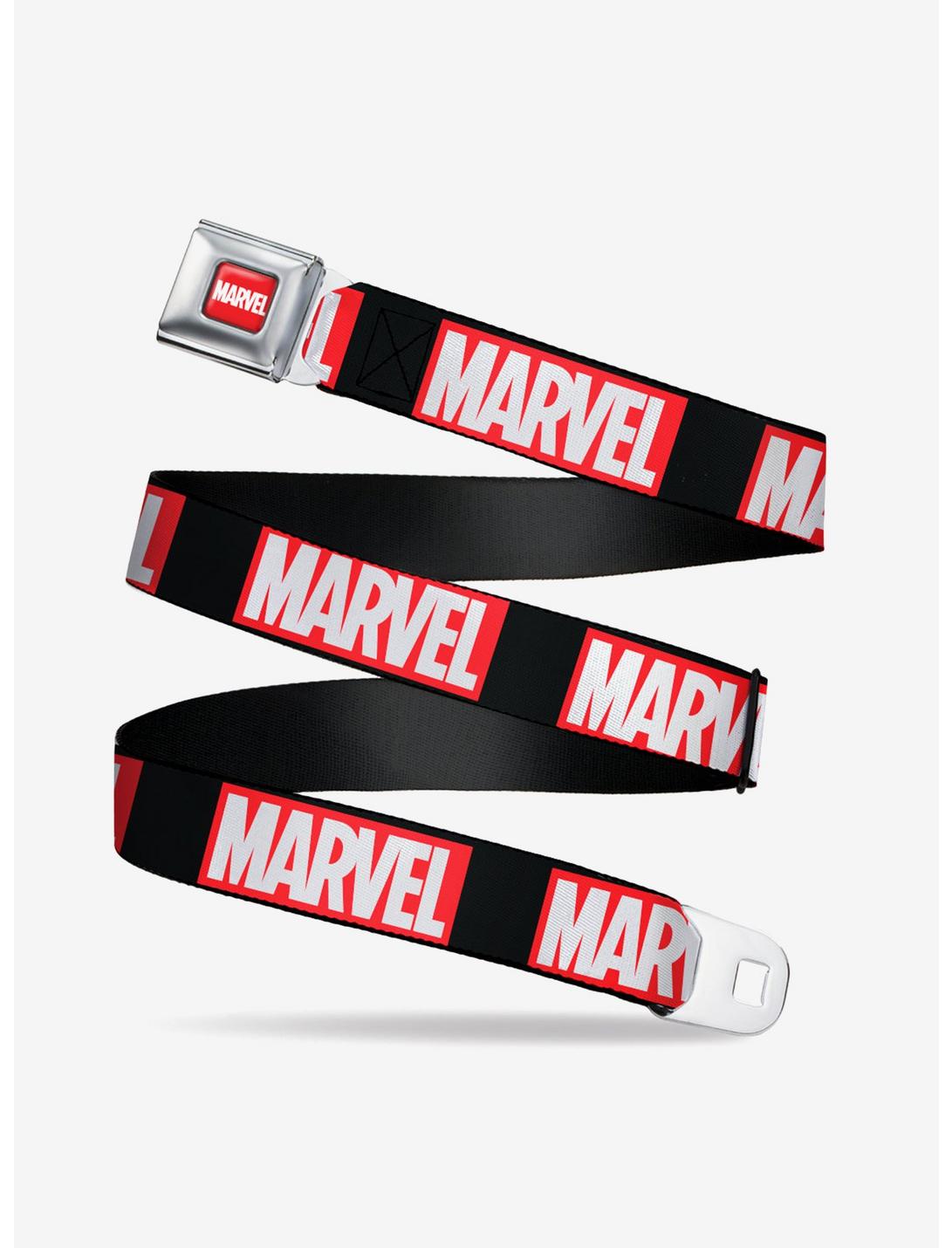 Marvel Brick Black Red White Logo Seatbelt Belt, BLACK, hi-res