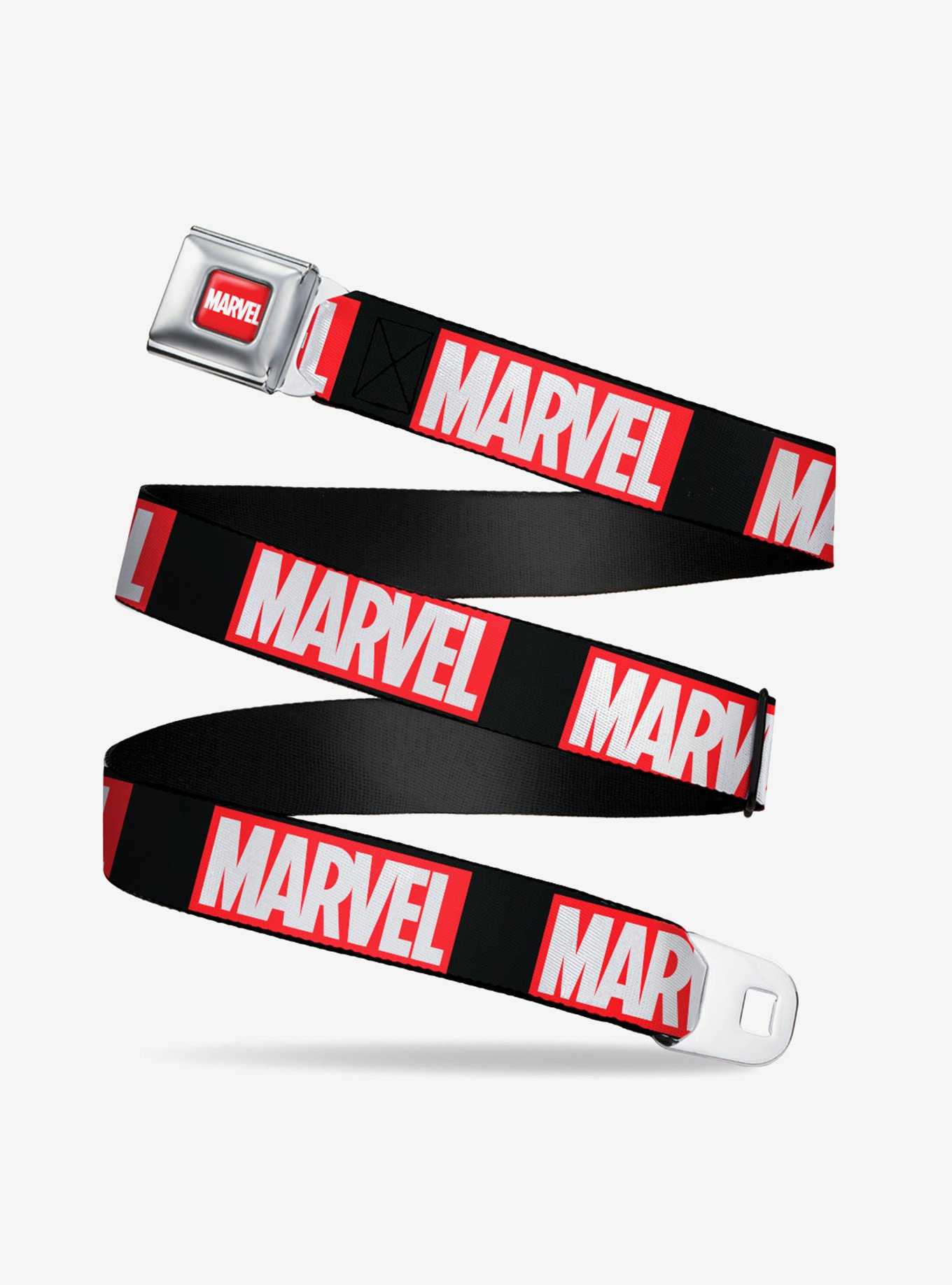 Marvel Brick Black Red White Logo Seatbelt Belt, , hi-res