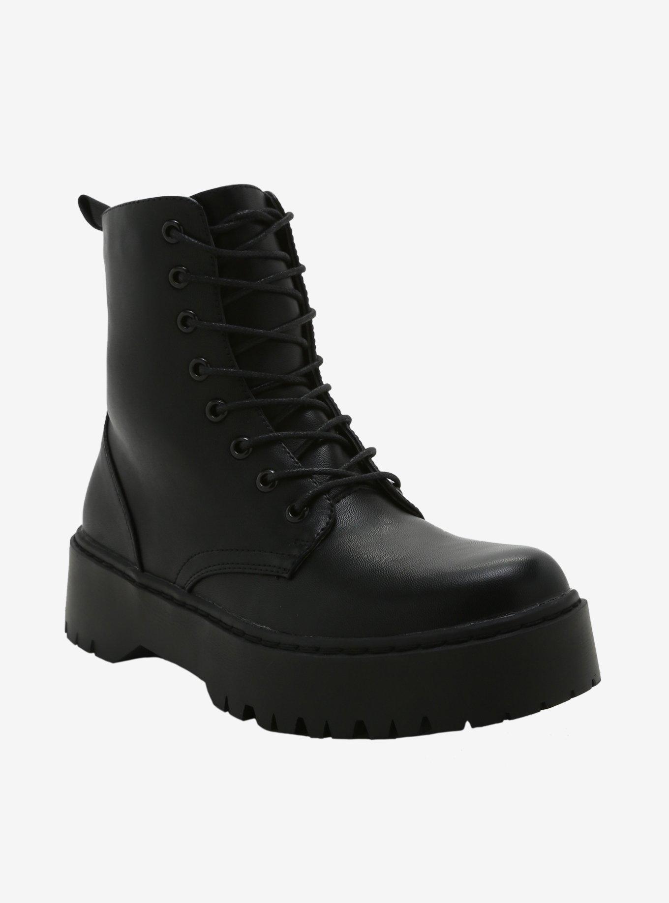 Black Platform Combat Boots, MULTI, hi-res