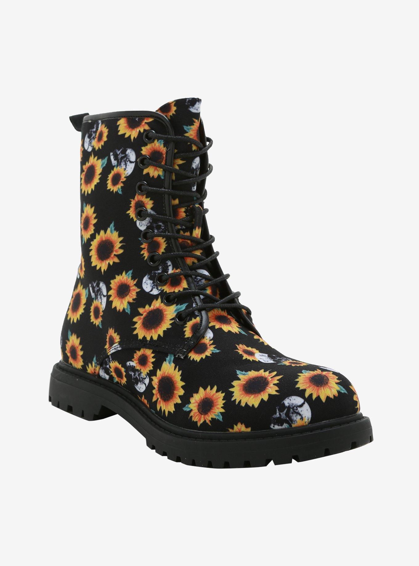 Sunflowers & Skulls Combat Boots, MULTI, hi-res