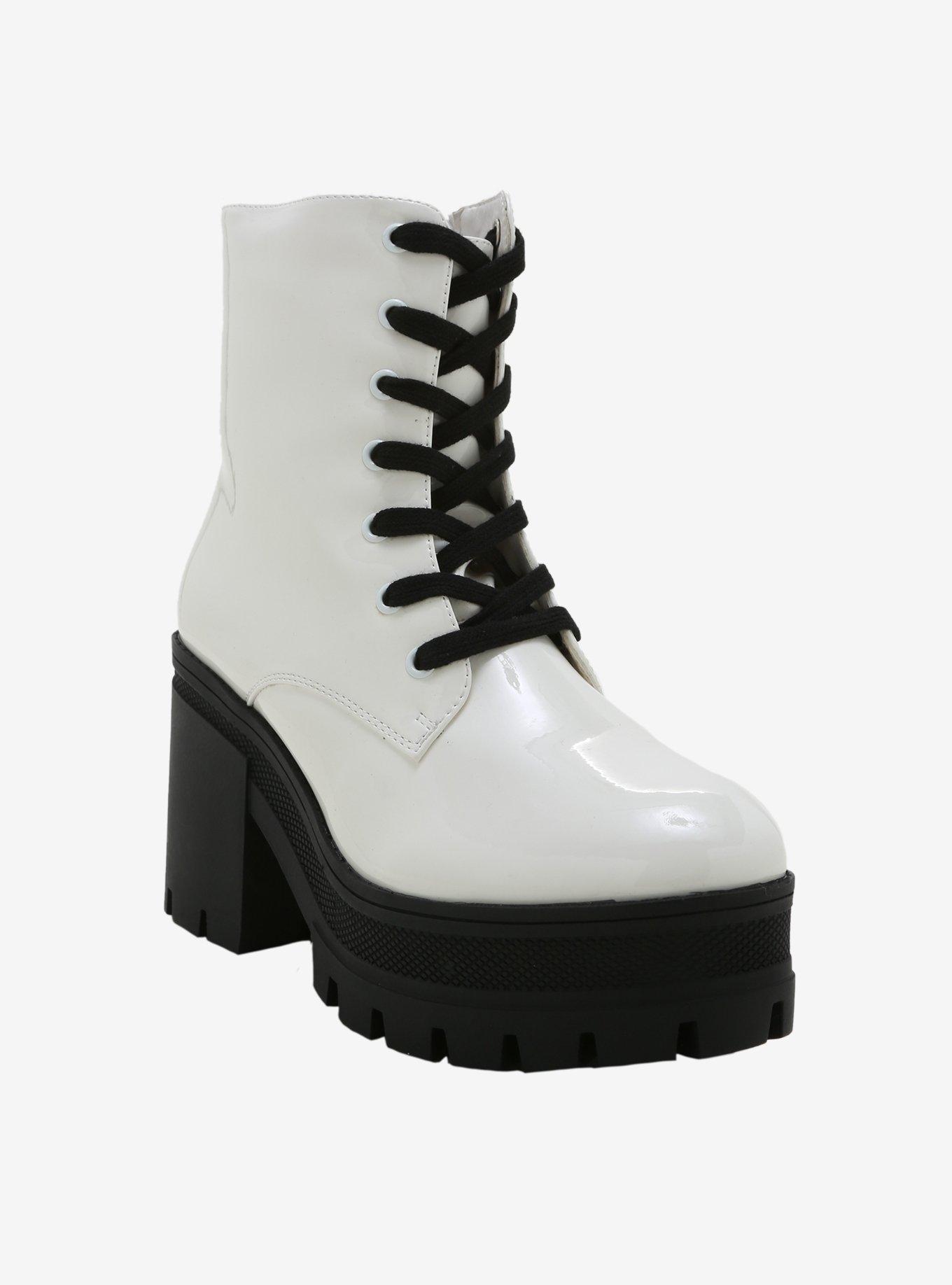 White Patent Platform Combat Boots | Hot Topic