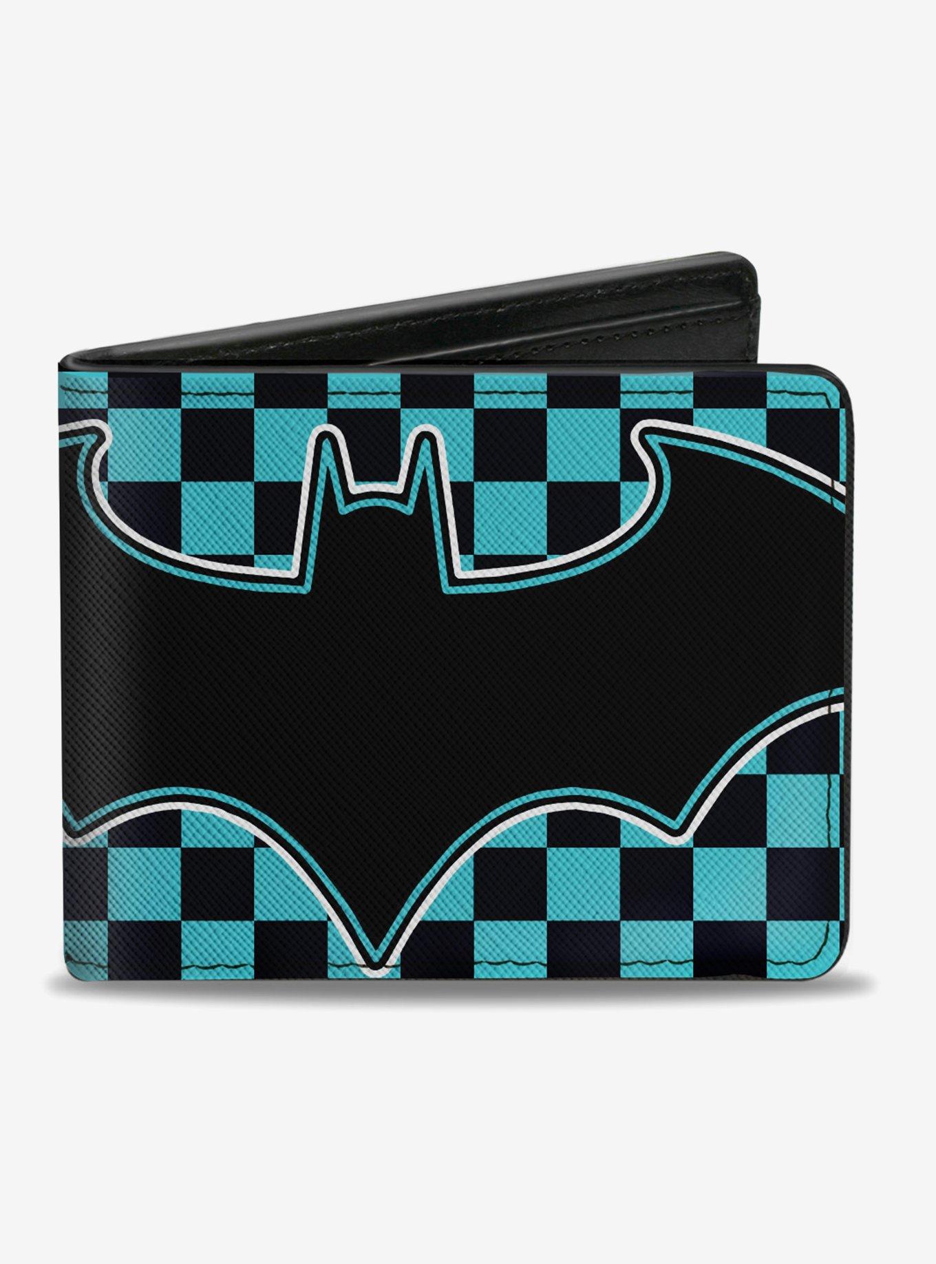 DC Comics Batman Teal And Black Bat Logo Close Up Bi-fold Wallet | BoxLunch