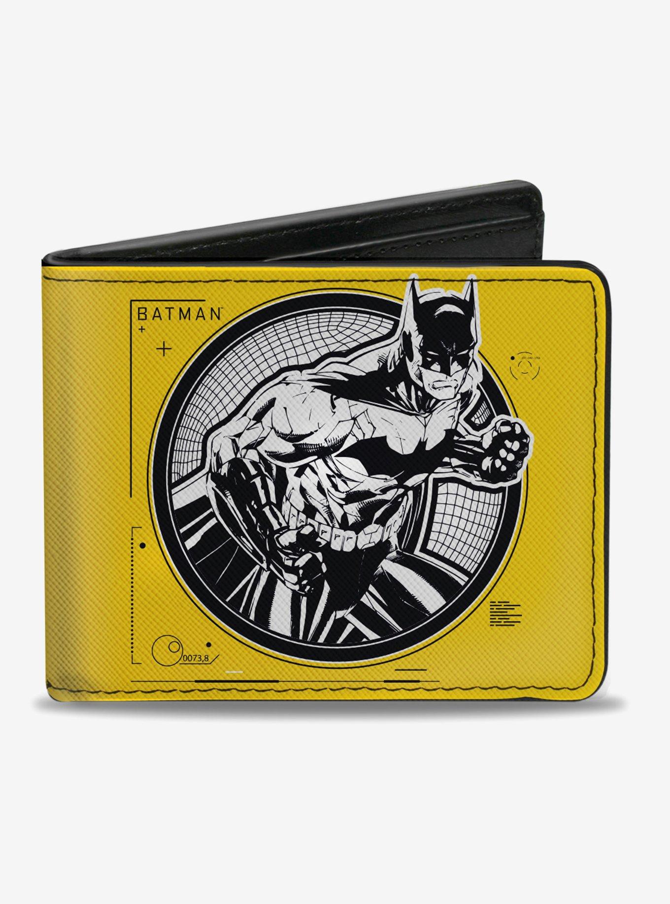 DC Comics Batman Tech Action Pose Bat Logo Yellow Black White Bi-fold Wallet, , hi-res
