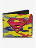 DC Comics Superman Shield Camo Yellow Gray Blue Red Bi-fold Wallet, , hi-res