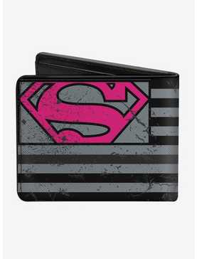 DC Comics Superman Shield Americana Weathered Gray Black Pink Bi-fold Wallet, , hi-res