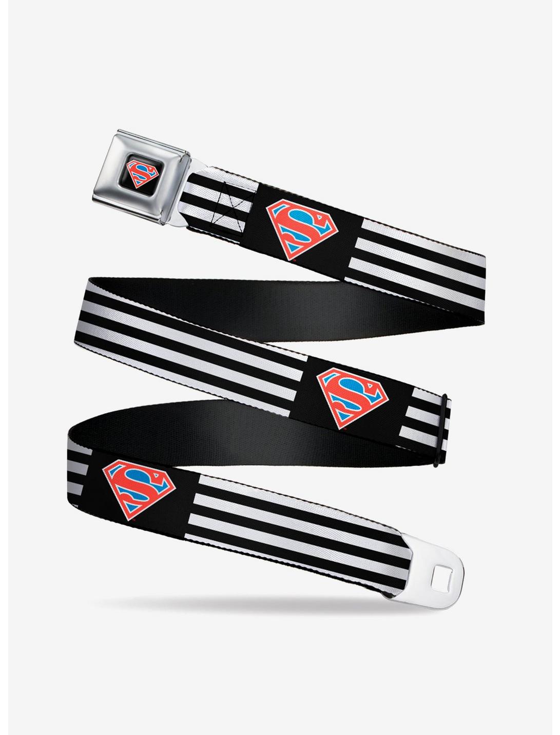 DC Comics Superman Shield Flip Americana Stripes Seatbelt Belt, BLACK, hi-res